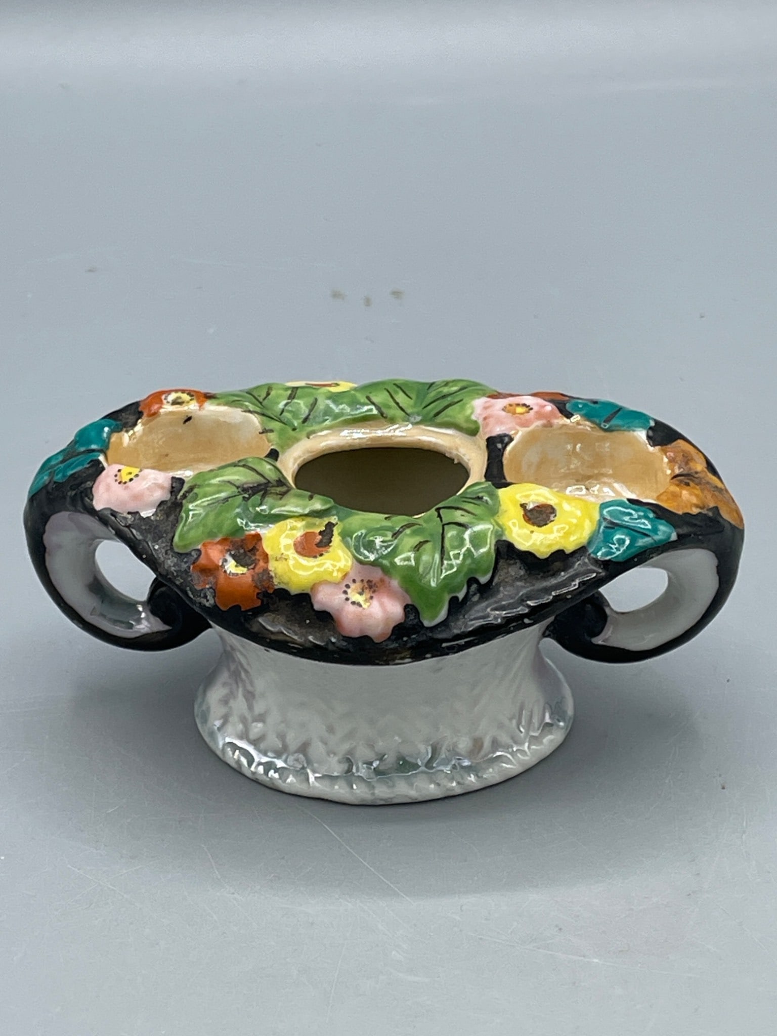Hand-Painted Floral Ceramic Holder with Marked Base, England - 3