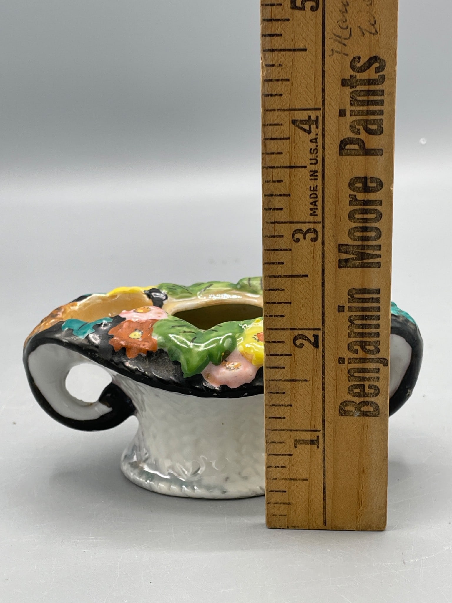 Hand-Painted Floral Ceramic Holder with Marked Base, England - 5