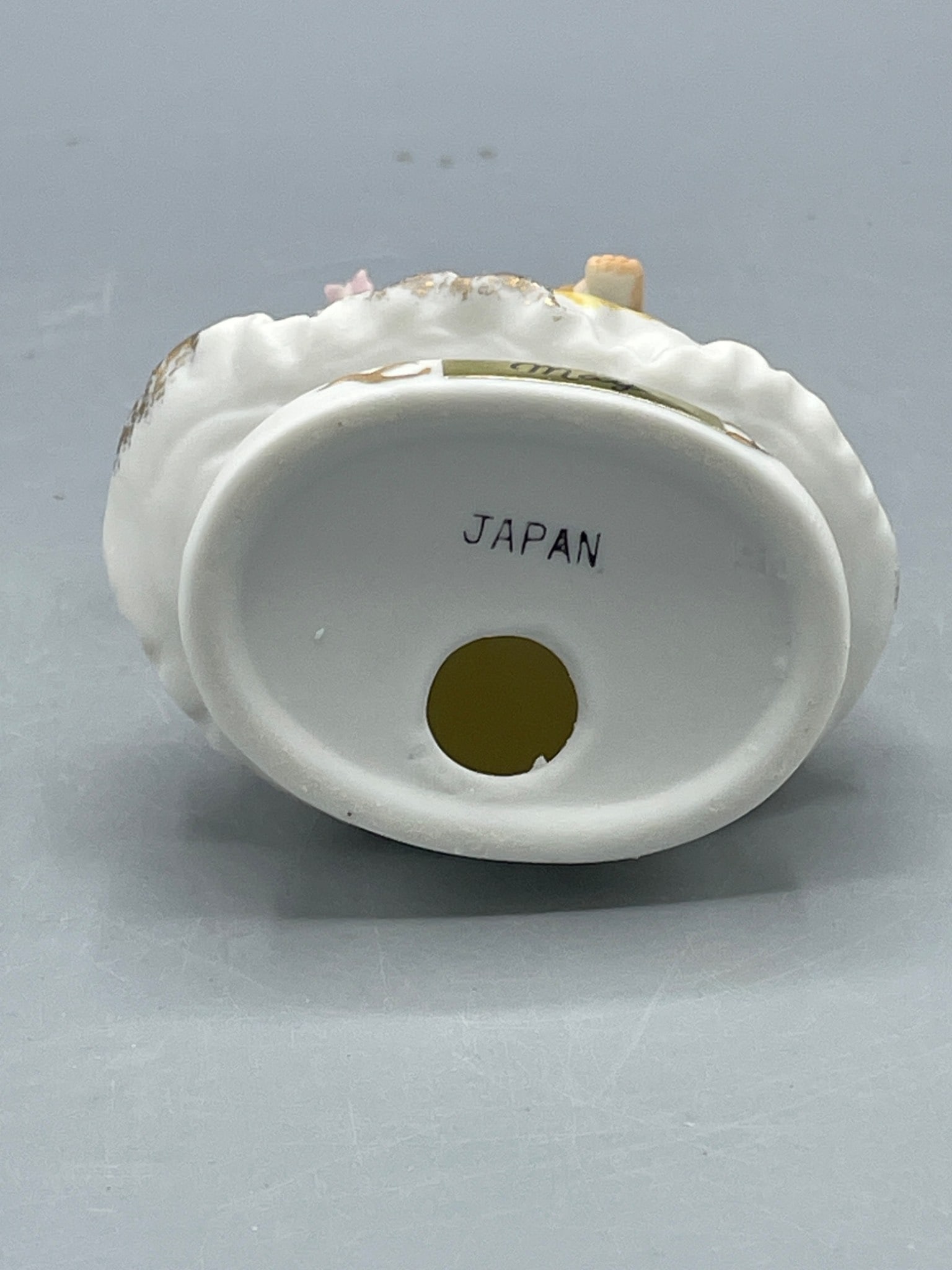 Porcelain Figurine with 'May' Plaque and Green Gem, Made in Japan - 3