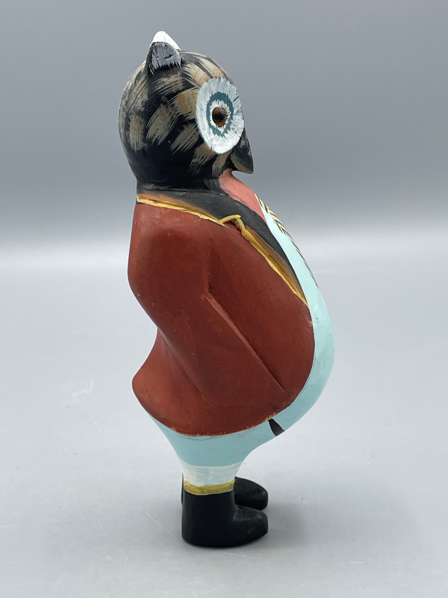 Hand-Carved and Painted Wooden Owl Figurine in Anthropomorphic Style - 2