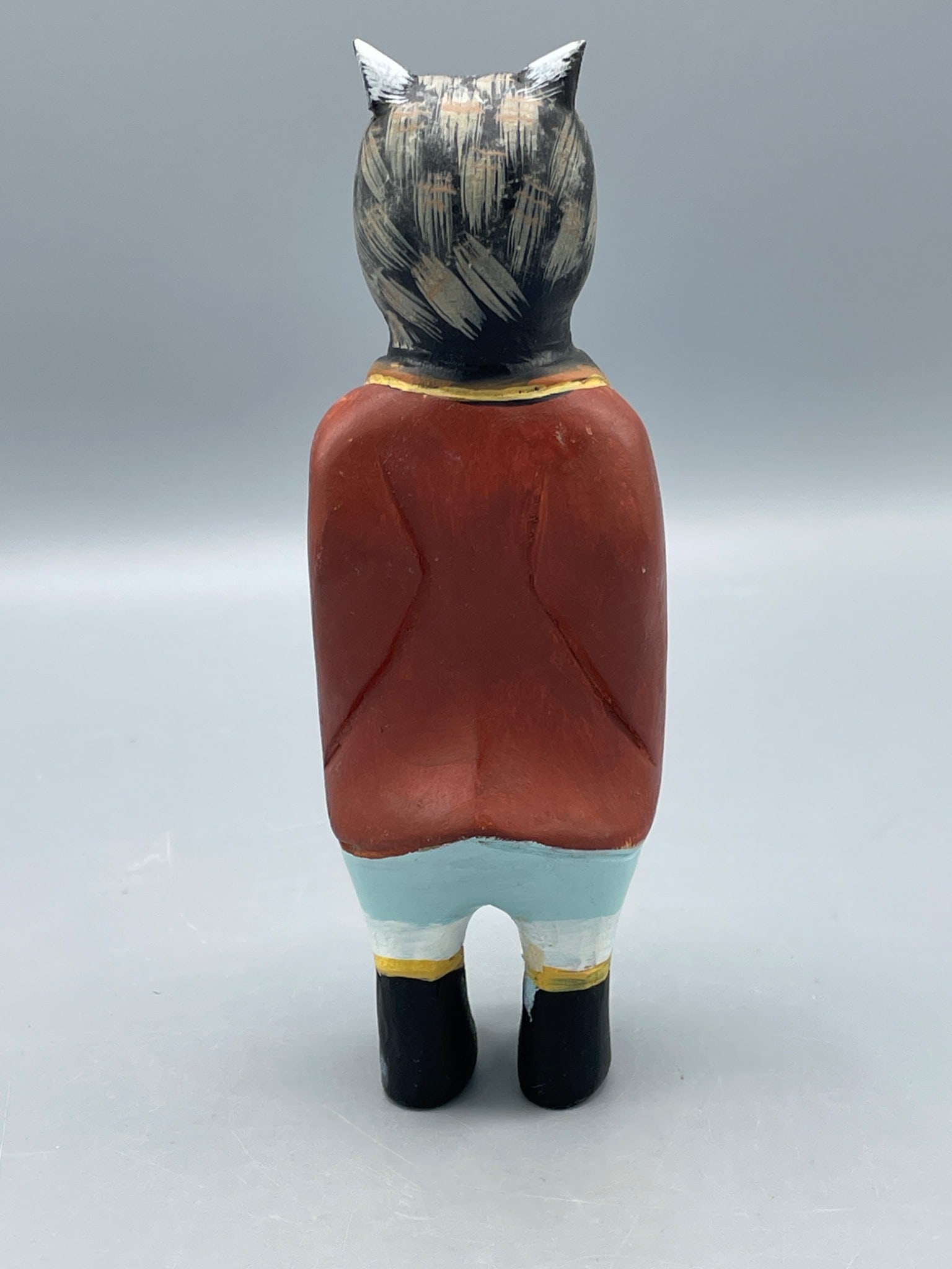 Hand-Carved and Painted Wooden Owl Figurine in Anthropomorphic Style - 3