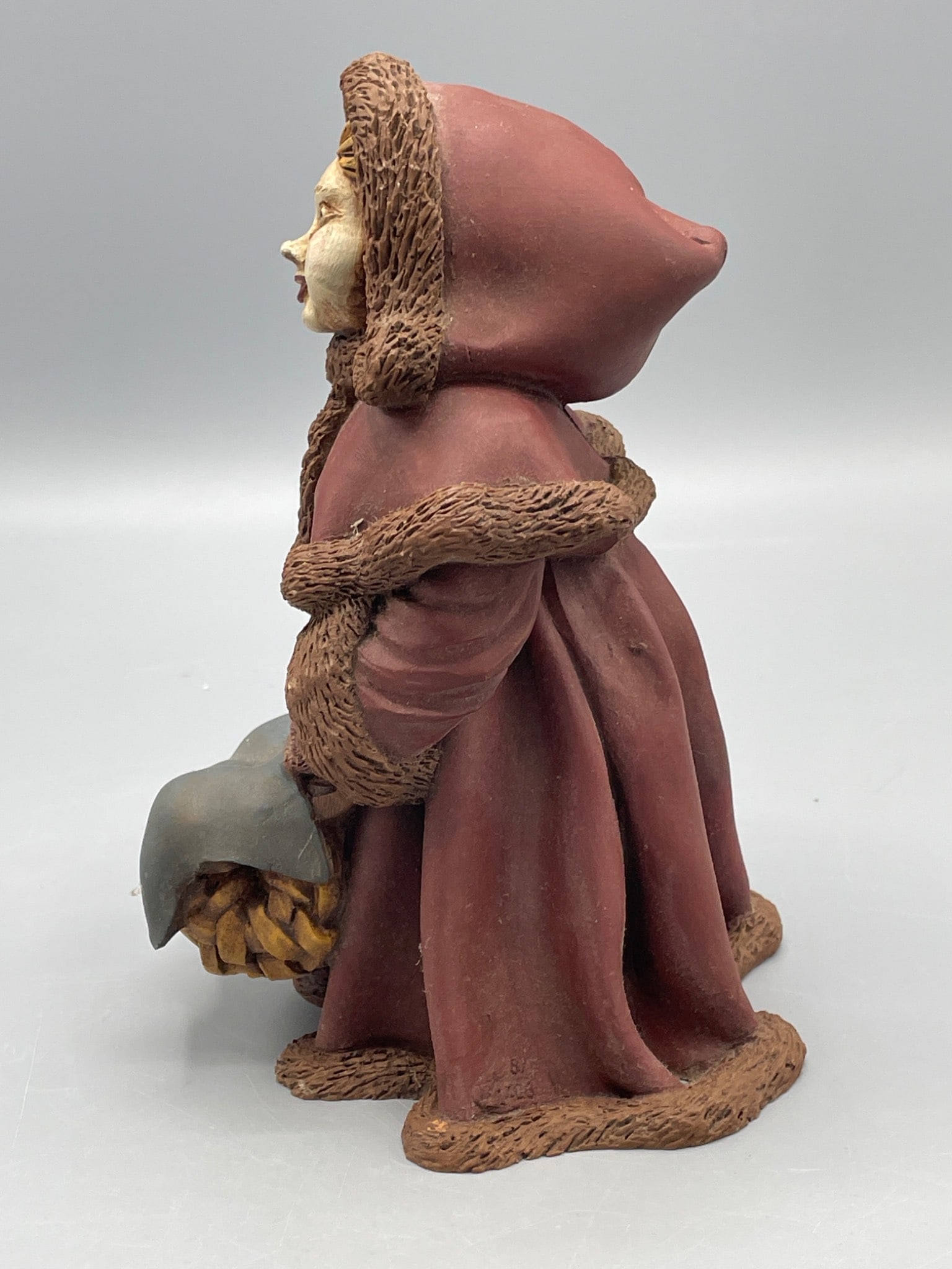 Handcrafted Clay Figurine Depicting Hooded Woman with Basket - 2