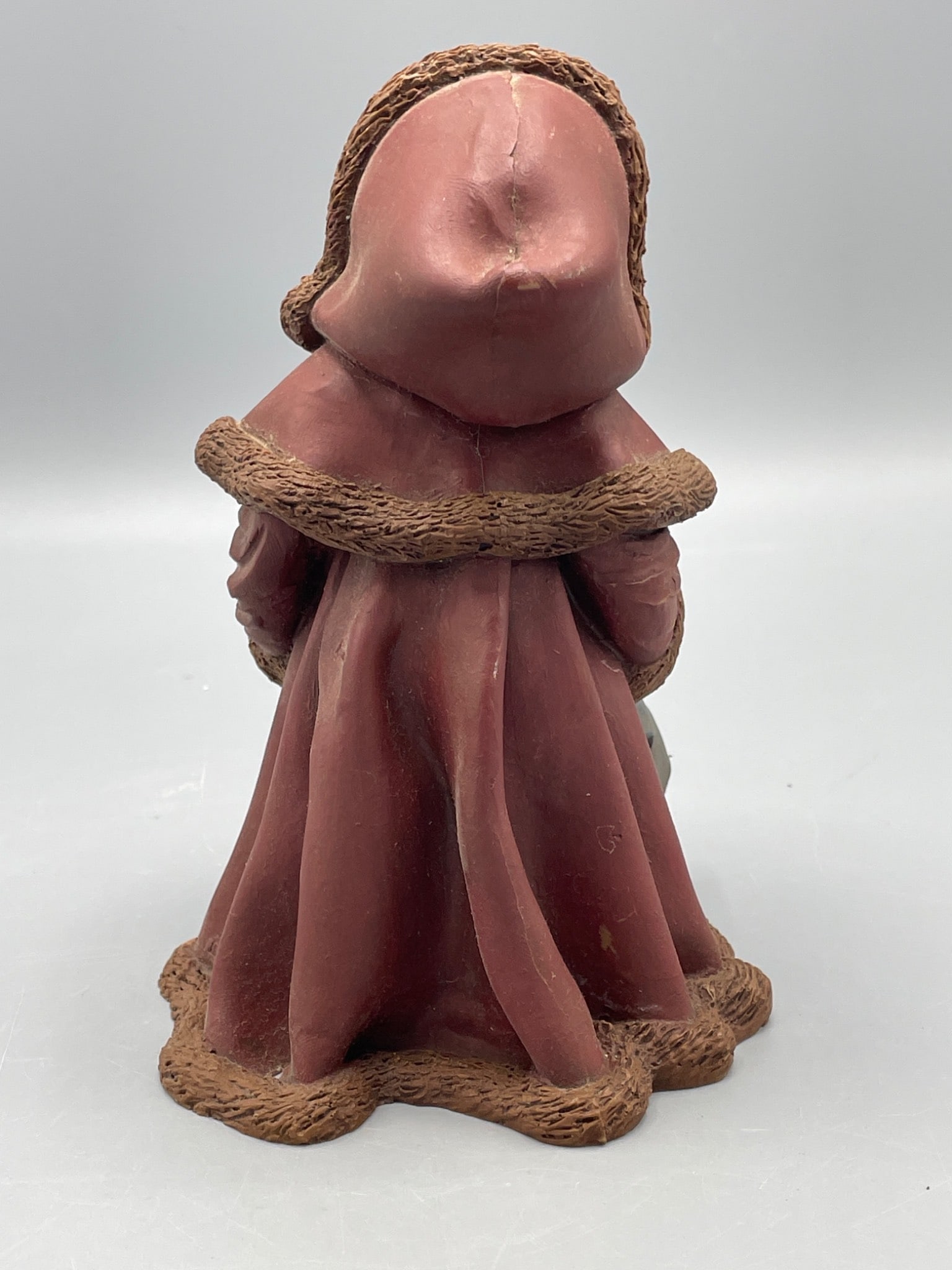 Handcrafted Clay Figurine Depicting Hooded Woman with Basket - 3