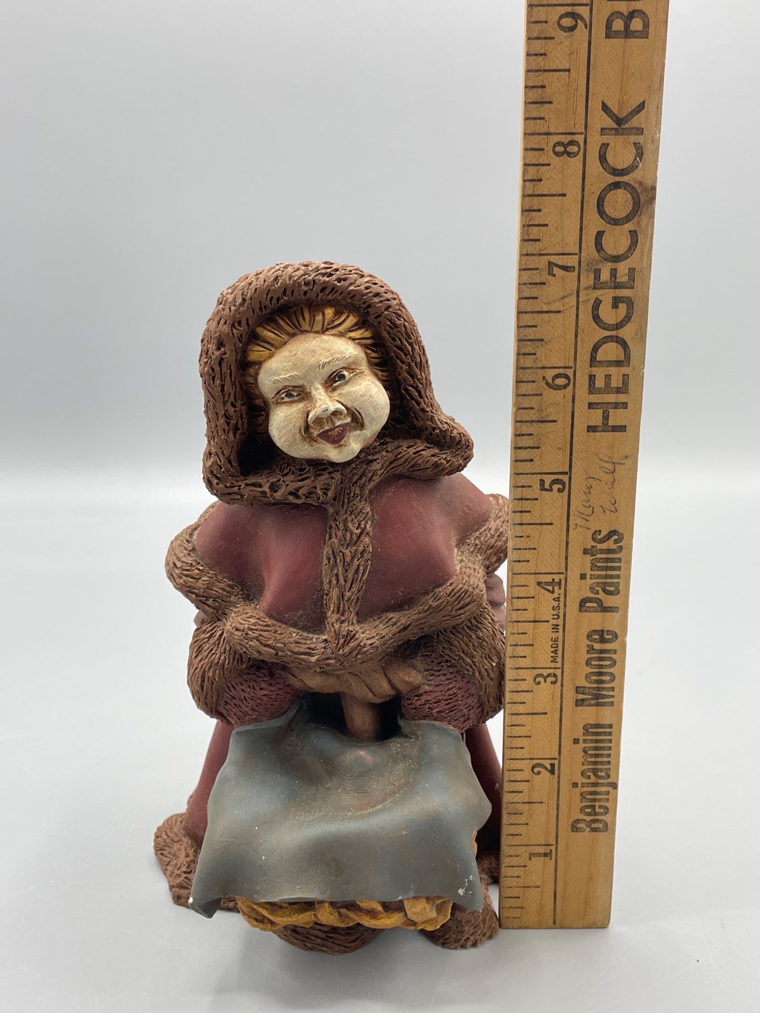 Handcrafted Clay Figurine Depicting Hooded Woman with Basket - 6
