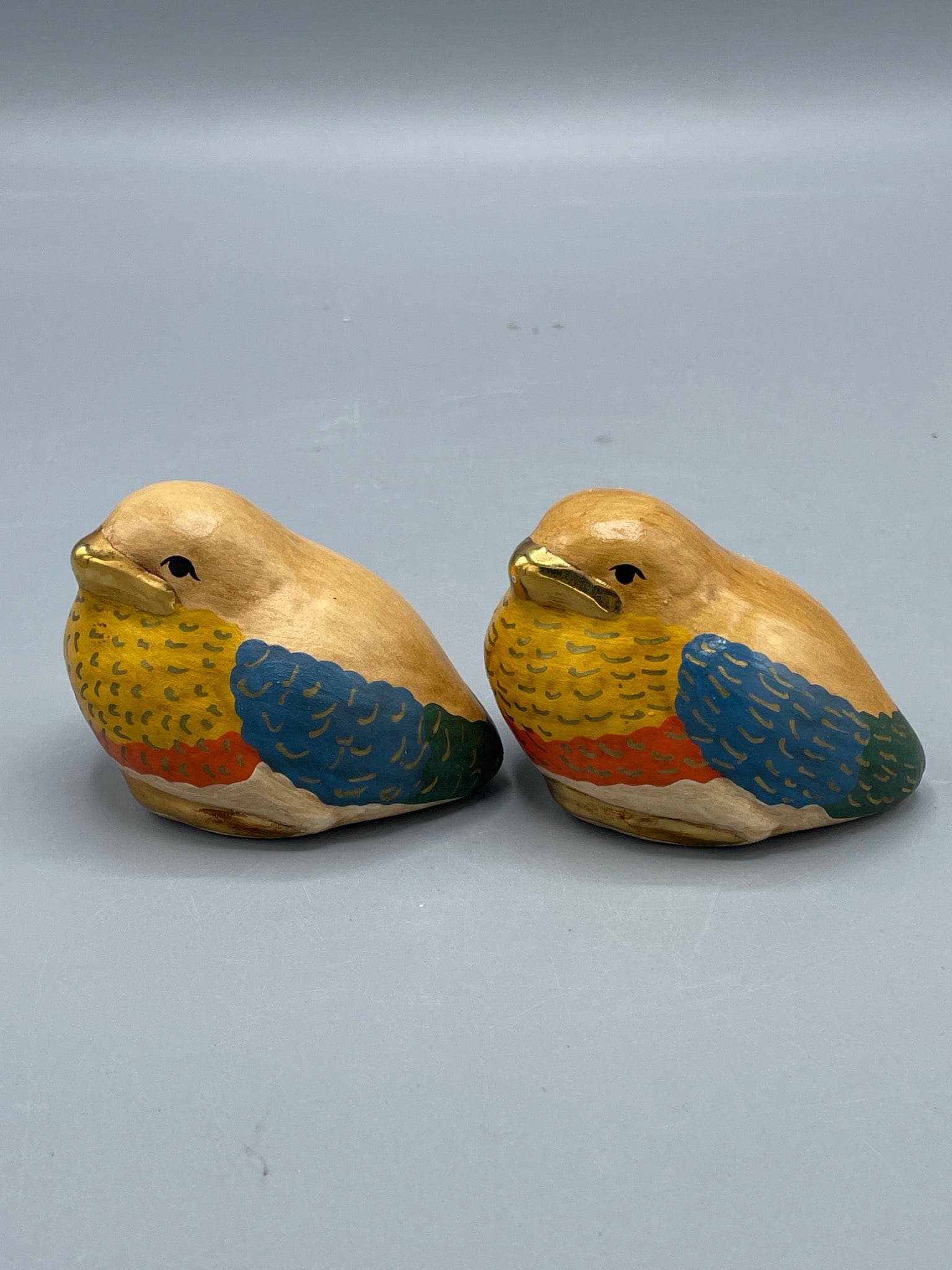 Hand-Painted Wooden Bird Figurines with Yellow, Blue, and Red Accents - 4