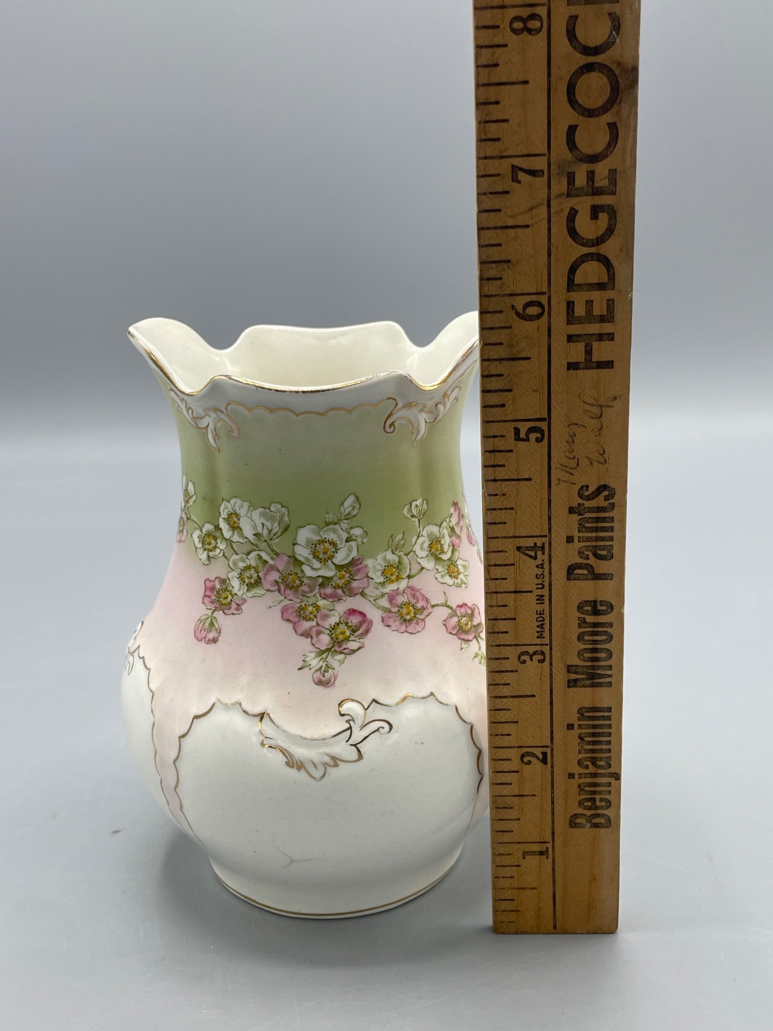 Porcelain Vase With Floral Design and Gold Detailing, Approx. 6 Inches Tall - 5