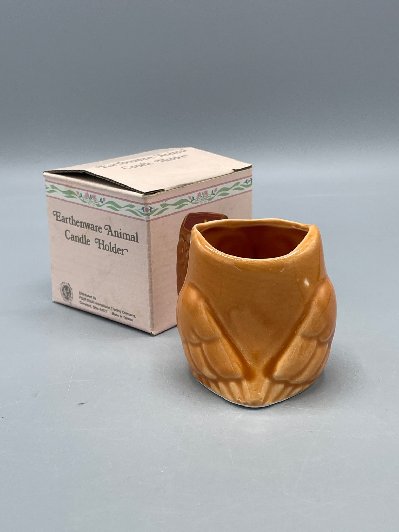 Earthenware Animal Candle Holder, Owl Design, With Original Box - 2
