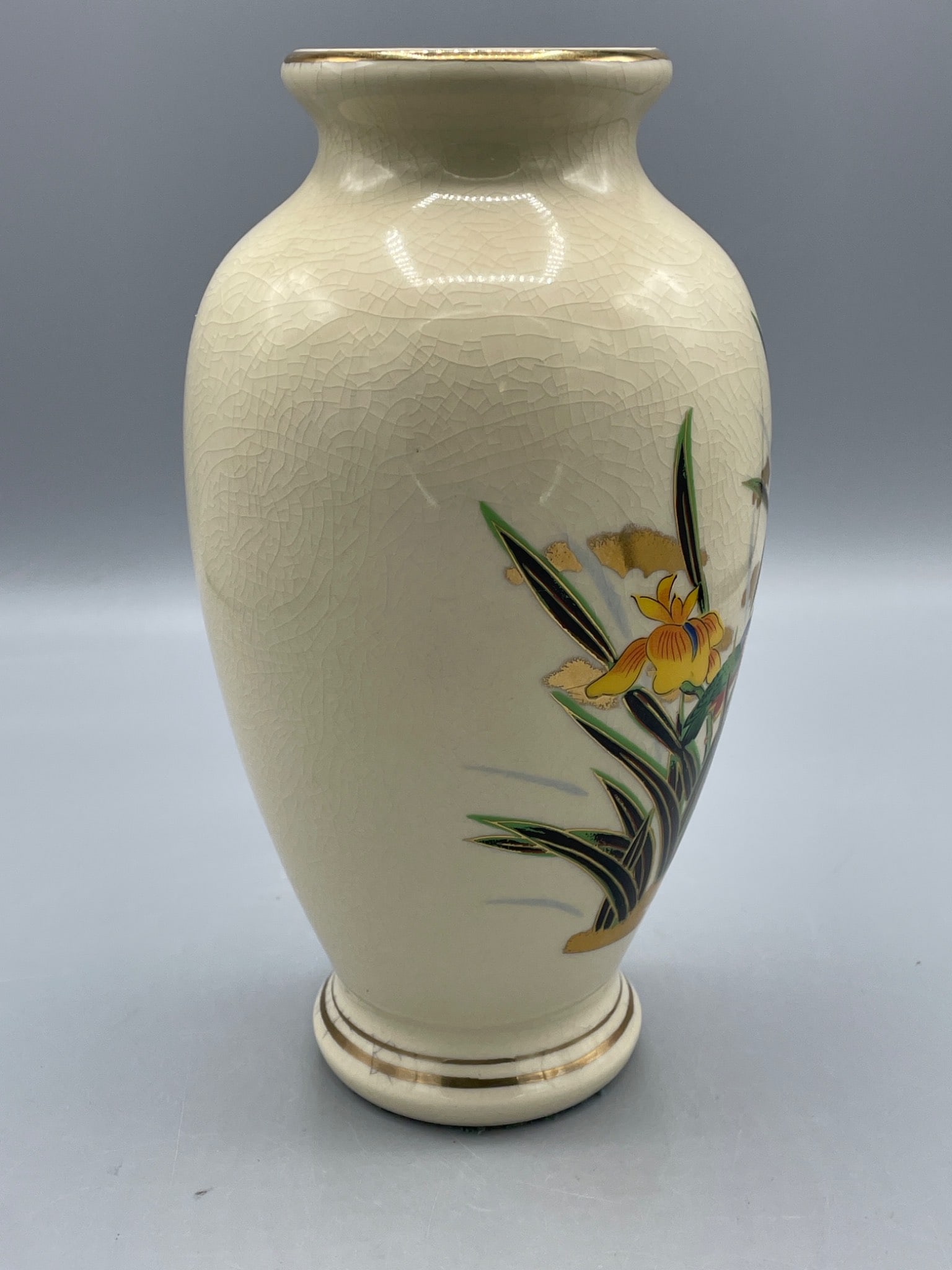 Decorative Ceramic Vase with Floral Design and Crackle Glaze - 2