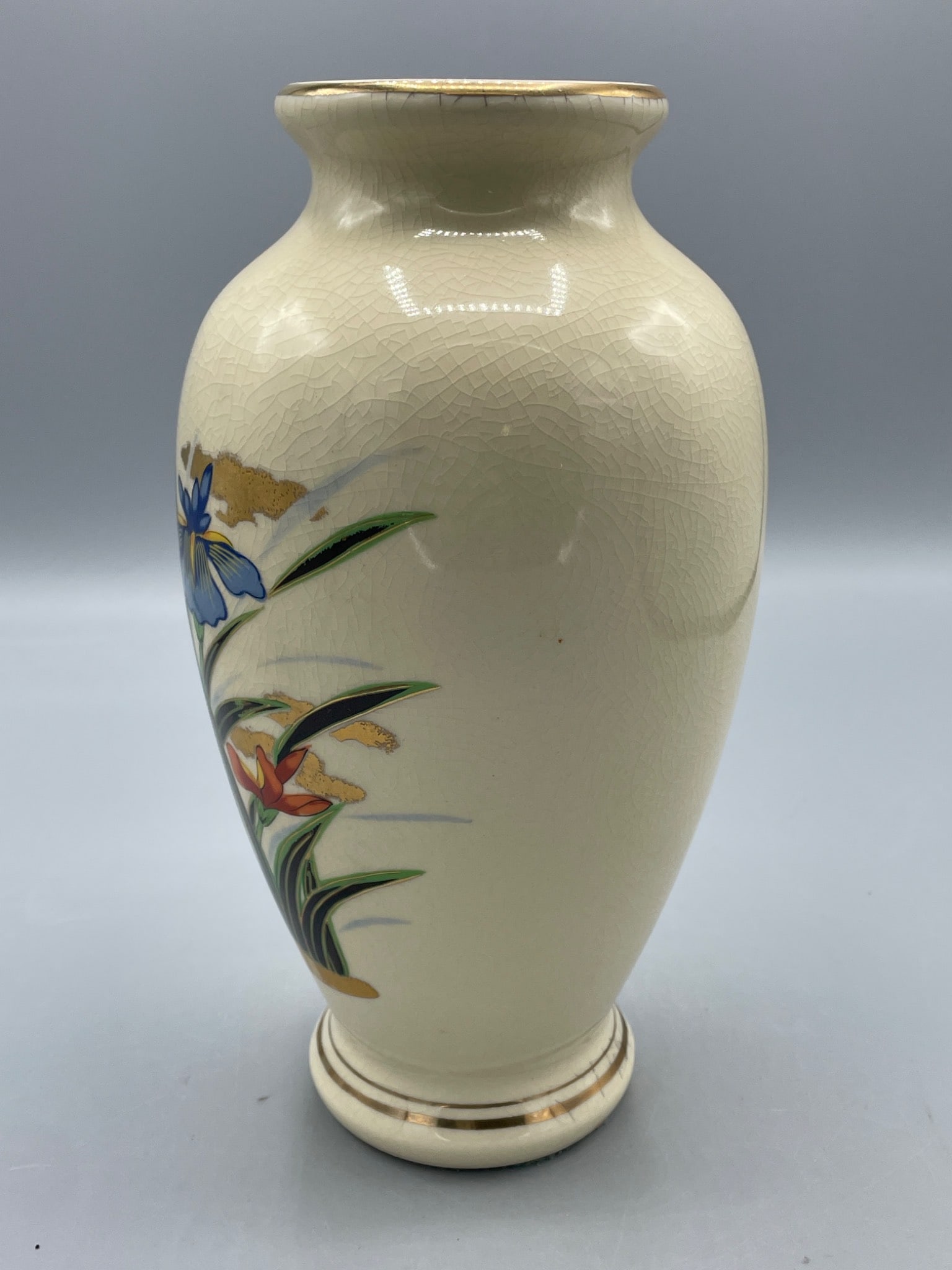 Decorative Ceramic Vase with Floral Design and Crackle Glaze - 4
