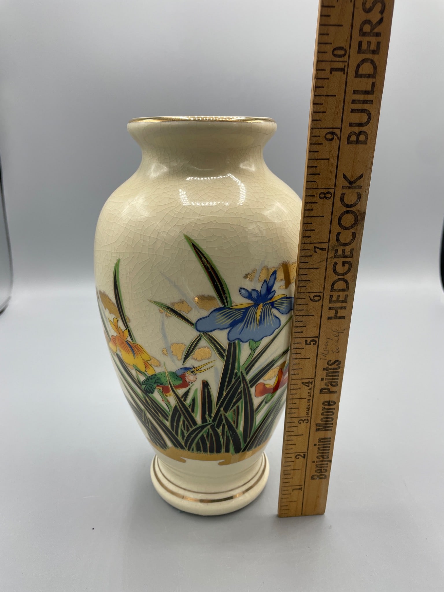 Decorative Ceramic Vase with Floral Design and Crackle Glaze - 7