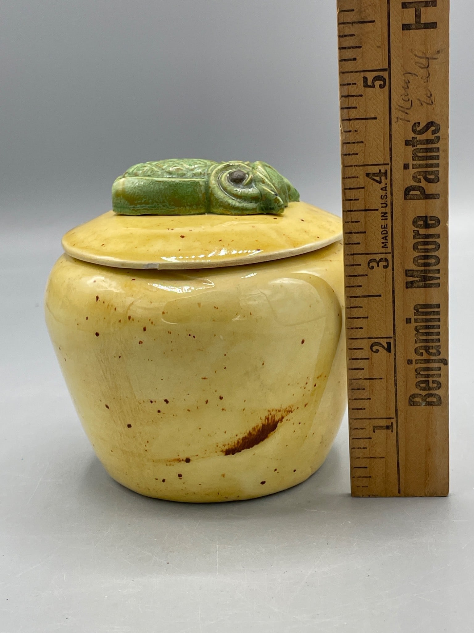 Travis Ceramics Owl-Lidded Ceramic Jar with Yellow Glaze - 6