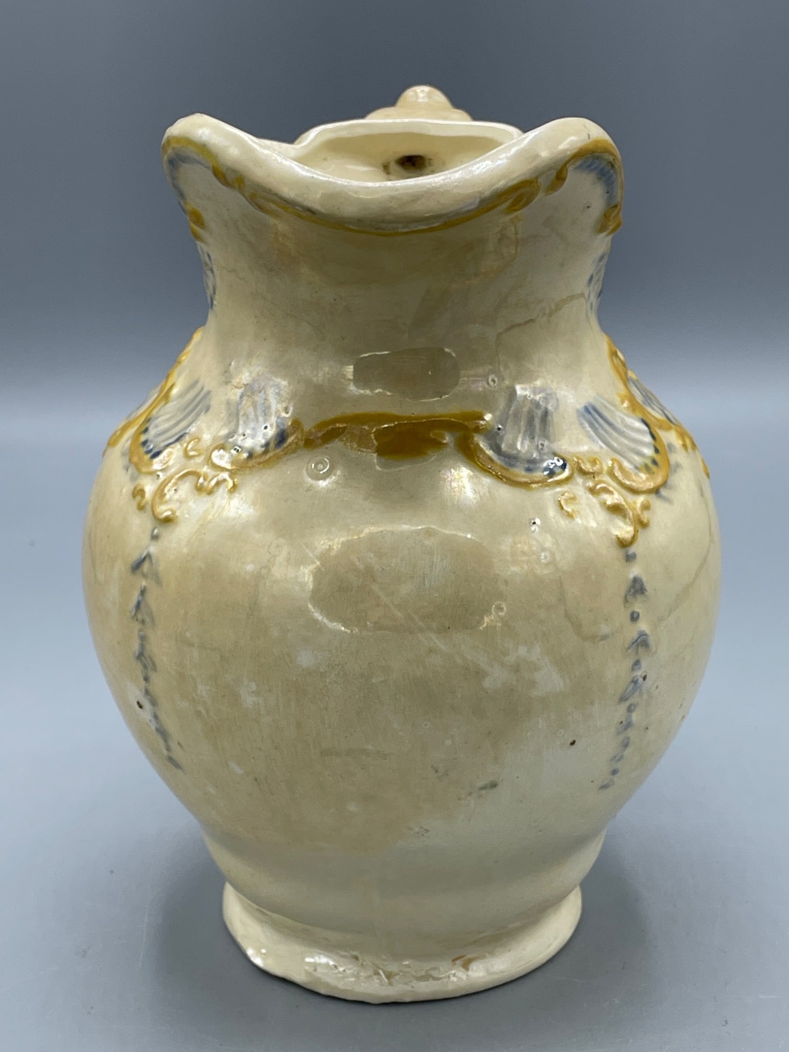 Cream-Colored Ceramic Pitcher with Hand-Painted Details and Handle - 2