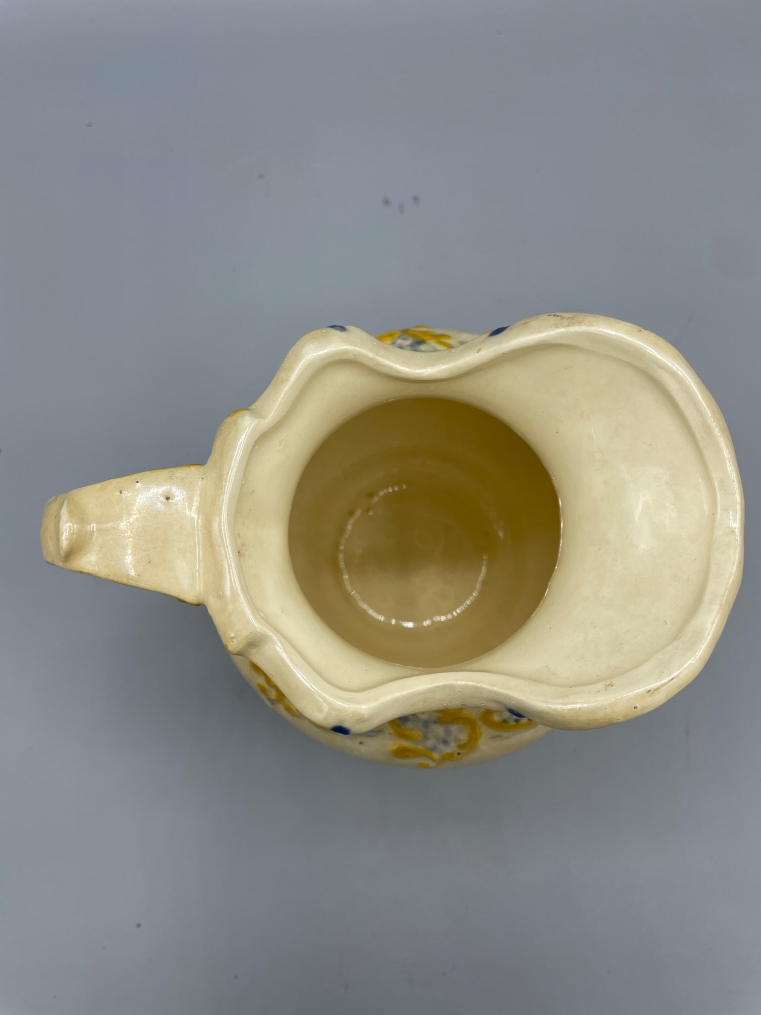 Cream-Colored Ceramic Pitcher with Hand-Painted Details and Handle - 4