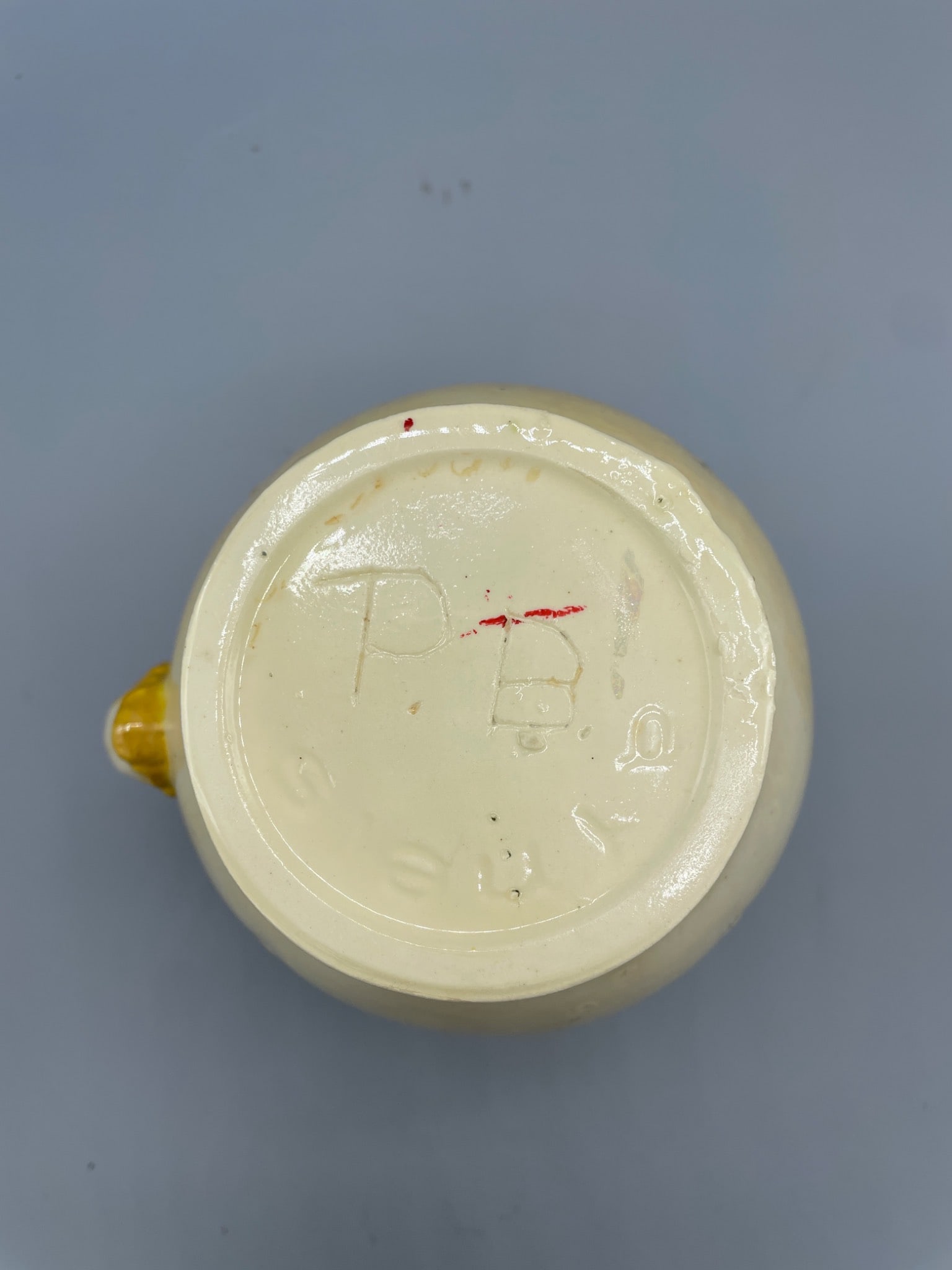 Cream-Colored Ceramic Pitcher with Hand-Painted Details and Handle - 5