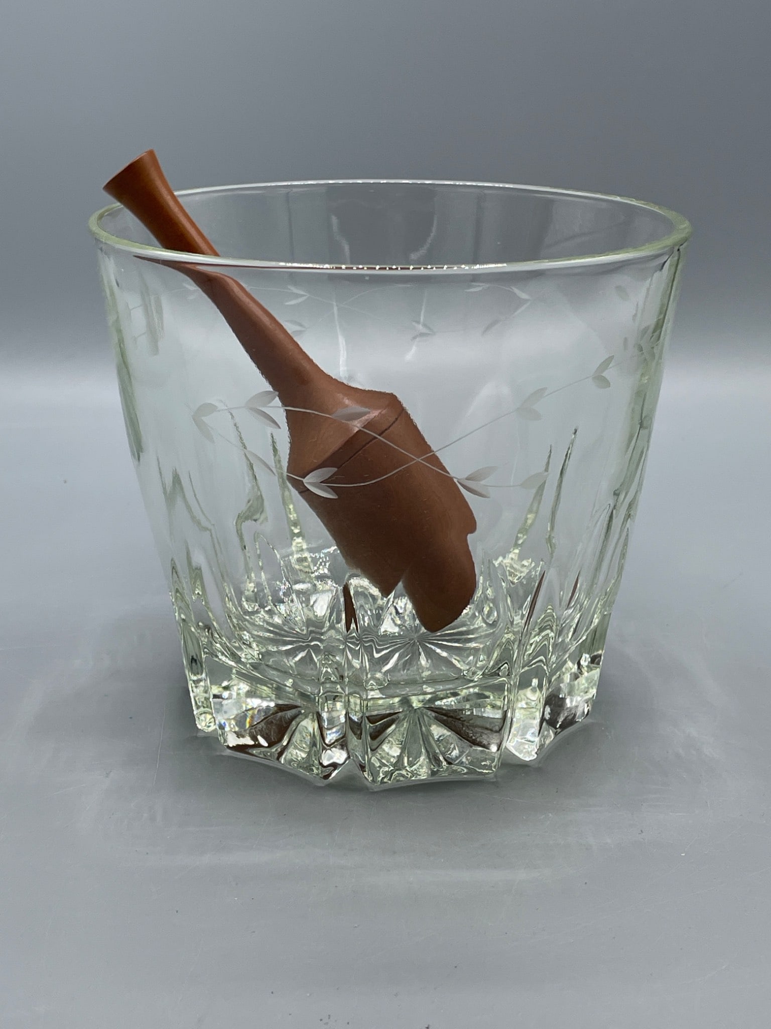 Clear Glass Bowl With Etched Design and Wooden Scoop - 2