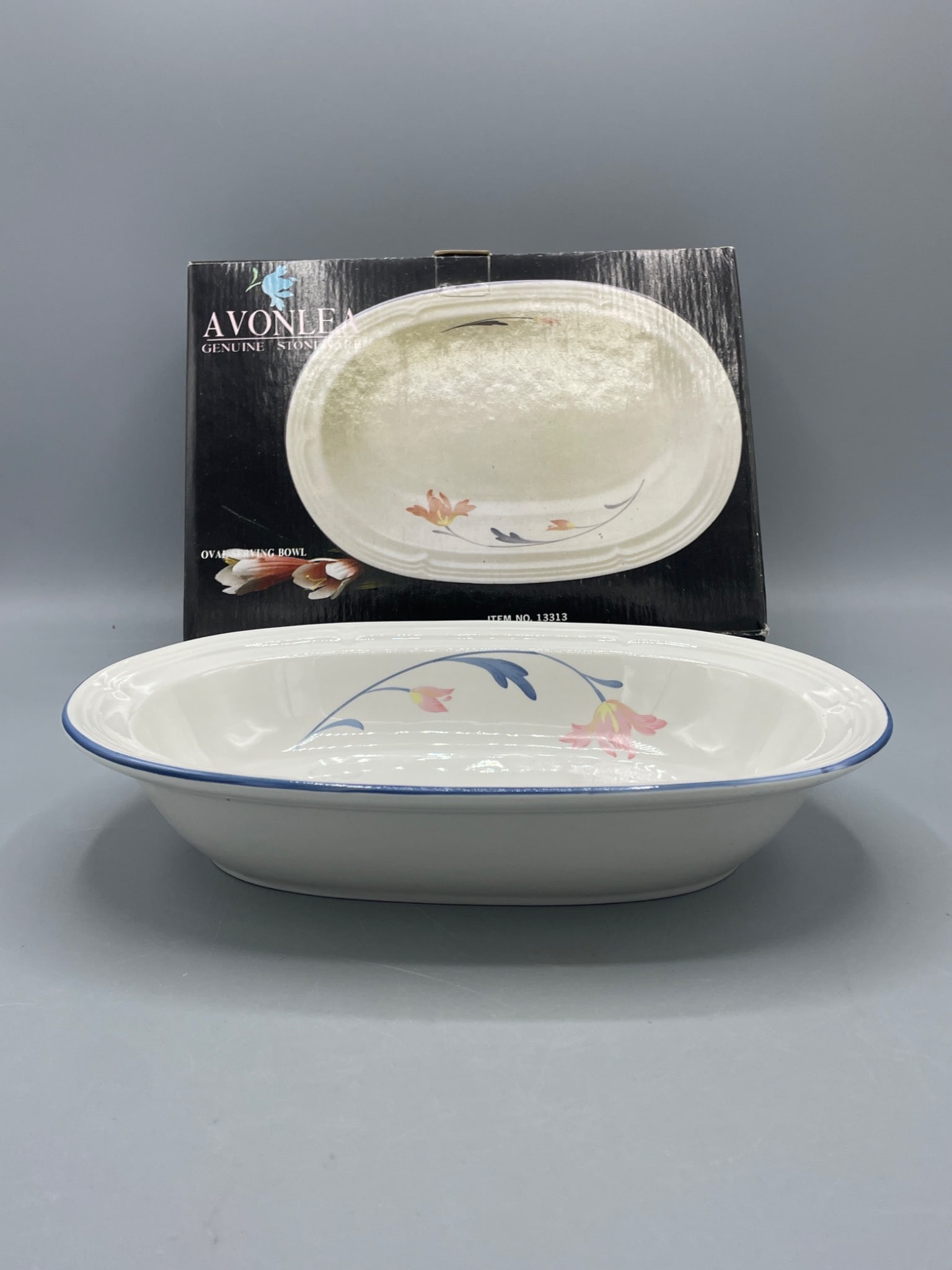 Avonlea Genuine Stoneware Oval Serving Bowl with Floral Design - 2