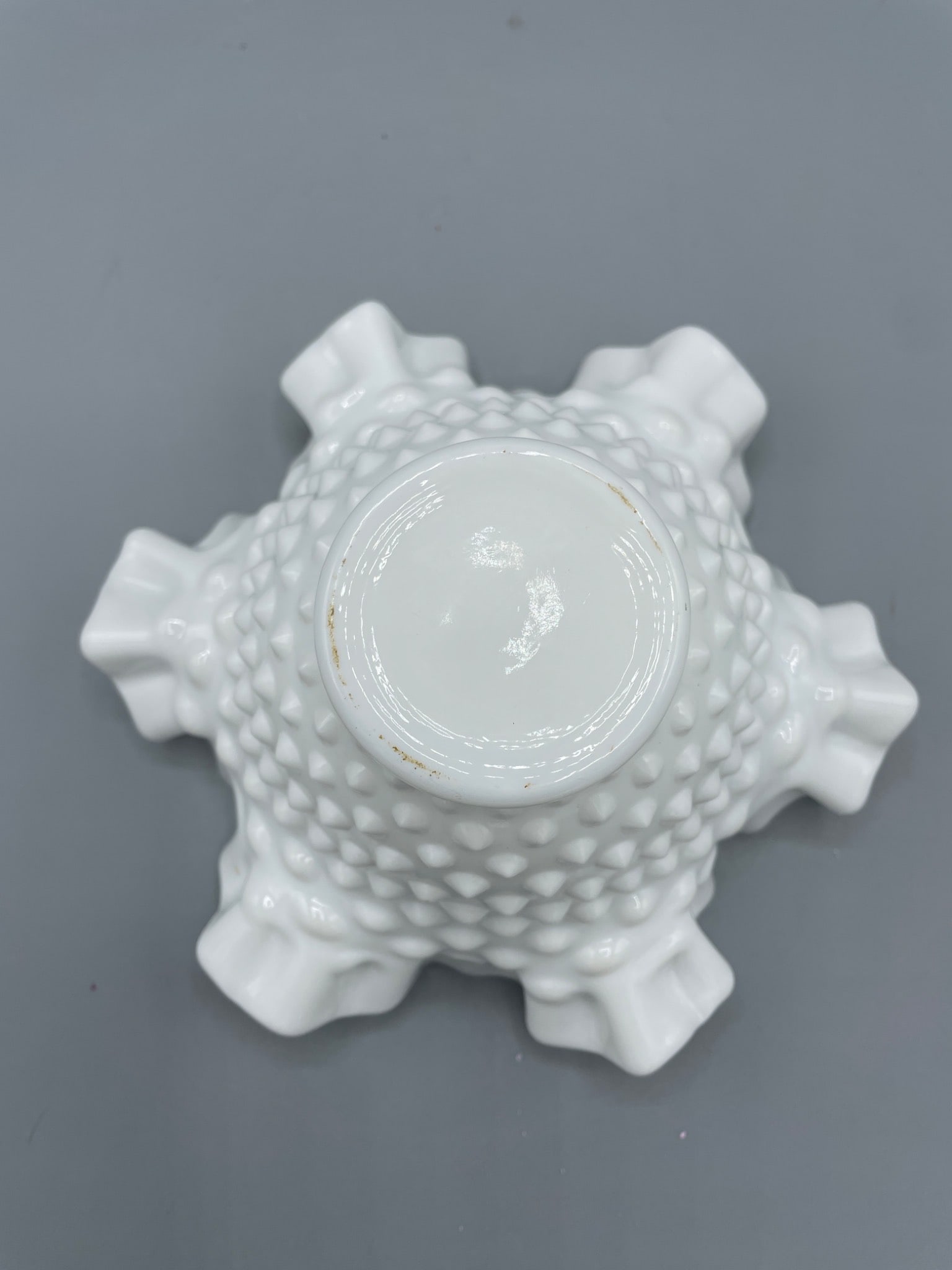 White Milk Glass Hobnail Ruffled Edge Bowl - 3