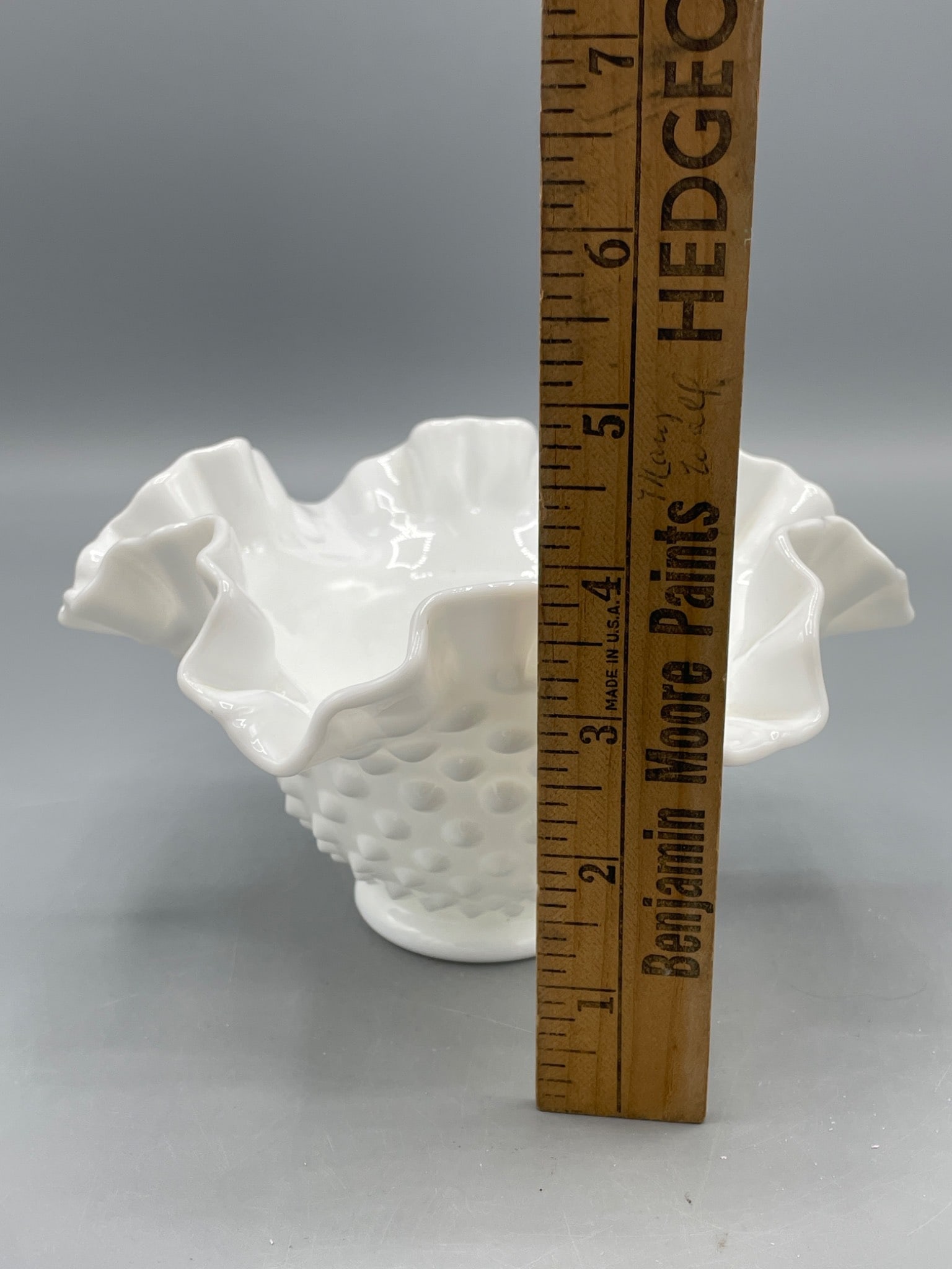 White Milk Glass Hobnail Ruffled Edge Bowl - 4