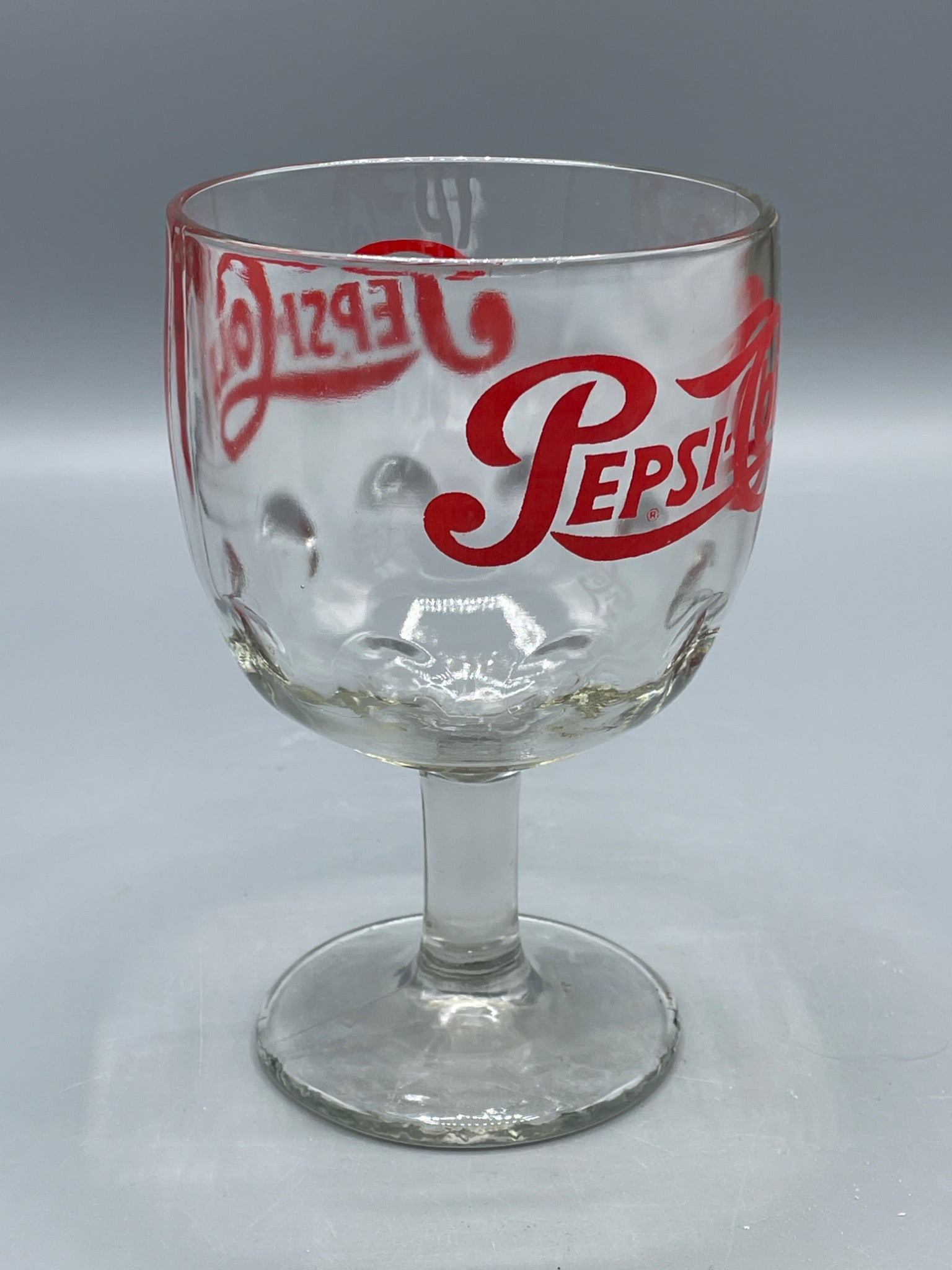 Pepsi-Cola Branded Goblet with Red Logo and Clear Glass Body - 2