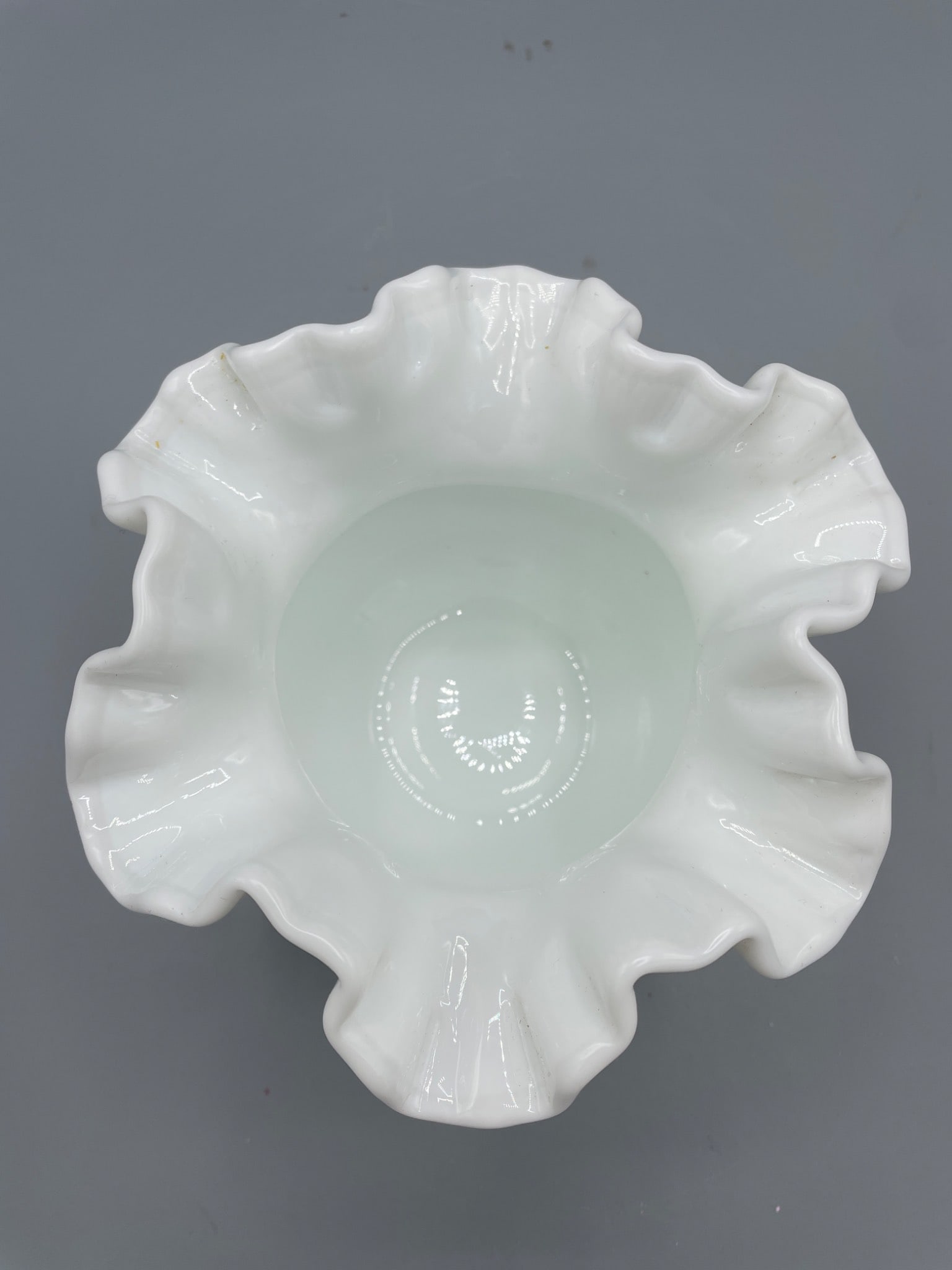 Fenton Milk Glass Hobnail Ruffled Vase With Embossed Marking - 3