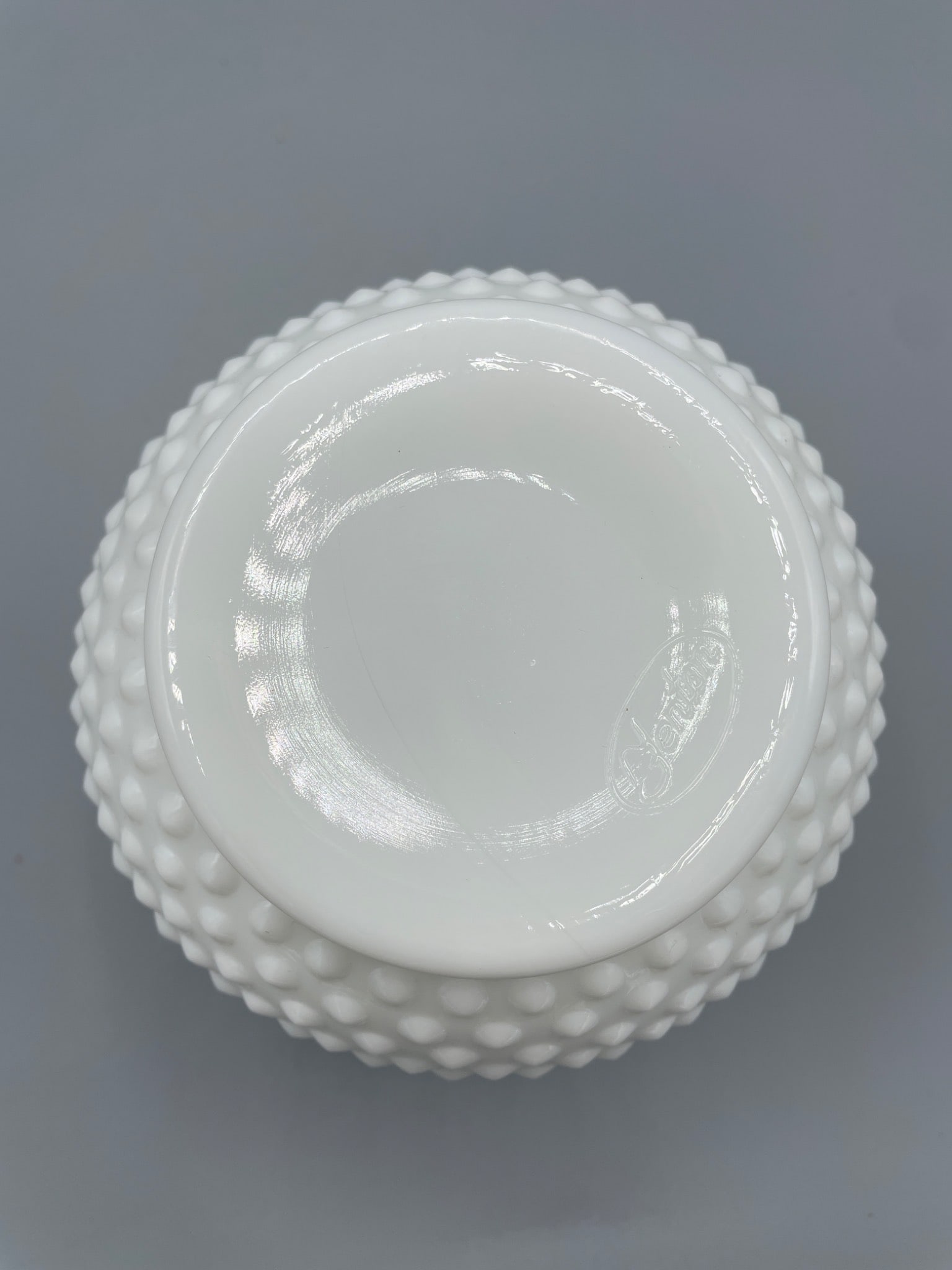 Fenton Milk Glass Hobnail Ruffled Vase With Embossed Marking - 4