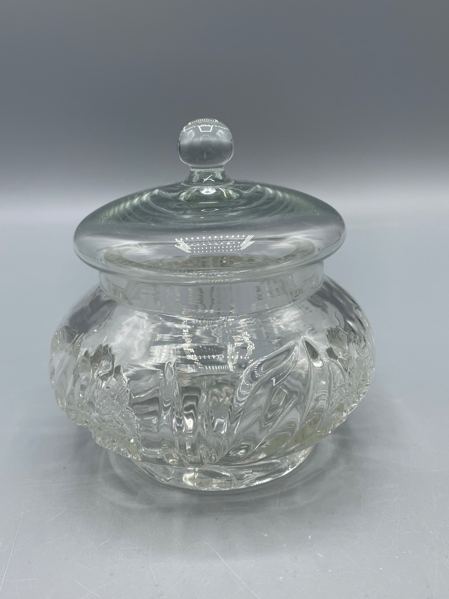 Clear Glass Jar with Lid and Decorative Etching, 5 Inches Tall - 2