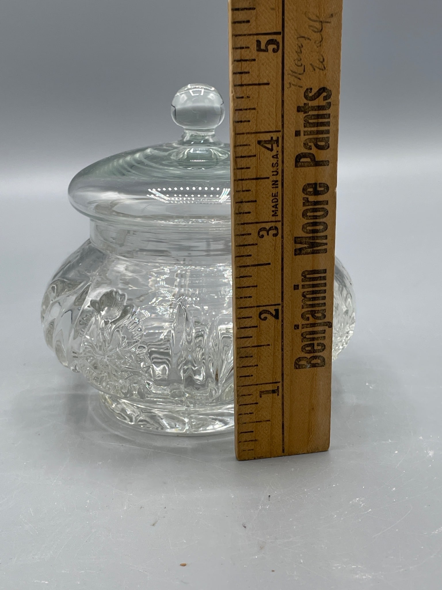 Clear Glass Jar with Lid and Decorative Etching, 5 Inches Tall - 5