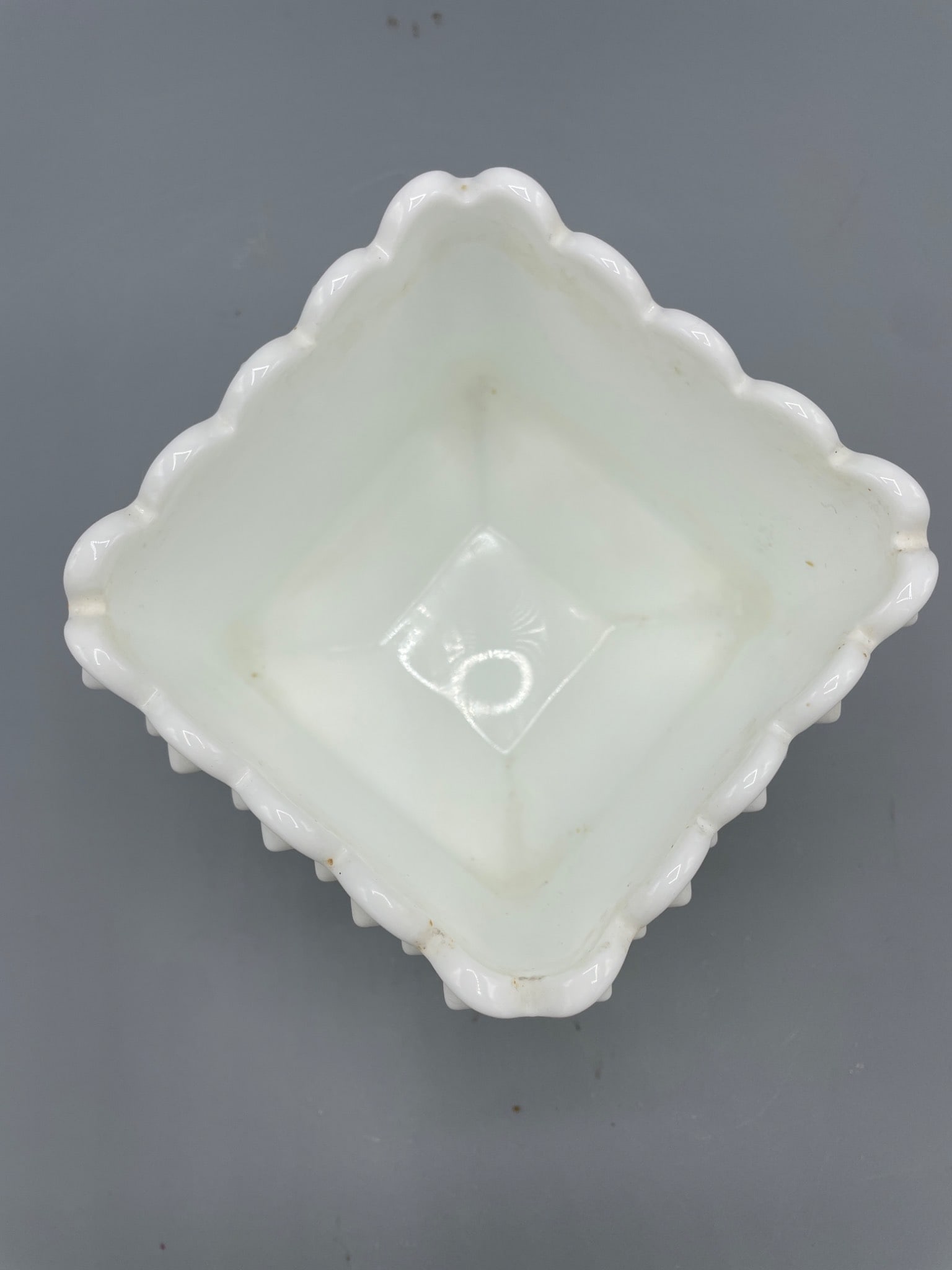 White Milk Glass Hobnail Square Pedestal Planter Bowl, Approx. 4 Inches Tall - 3