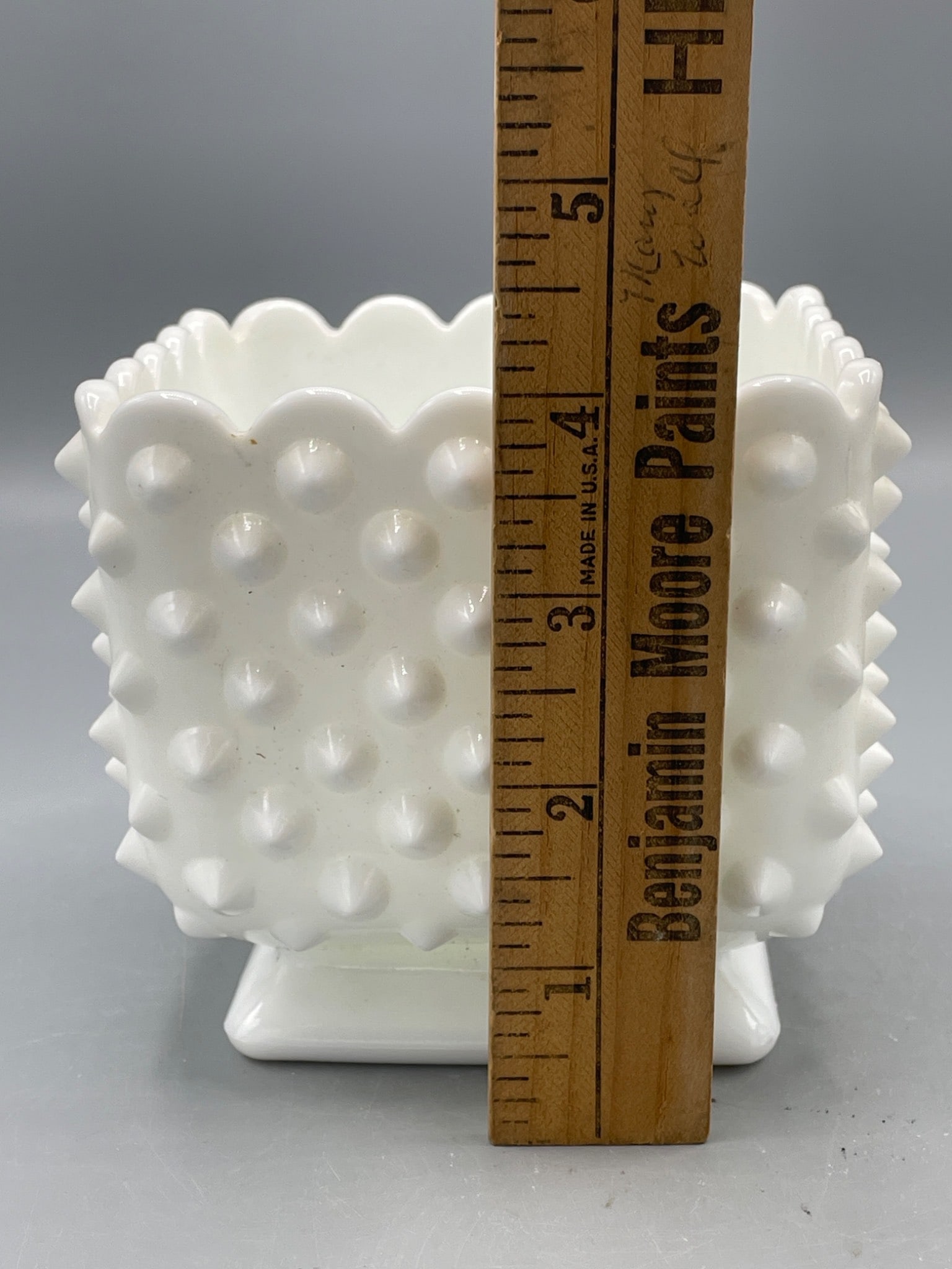 White Milk Glass Hobnail Square Pedestal Planter Bowl, Approx. 4 Inches Tall - 5