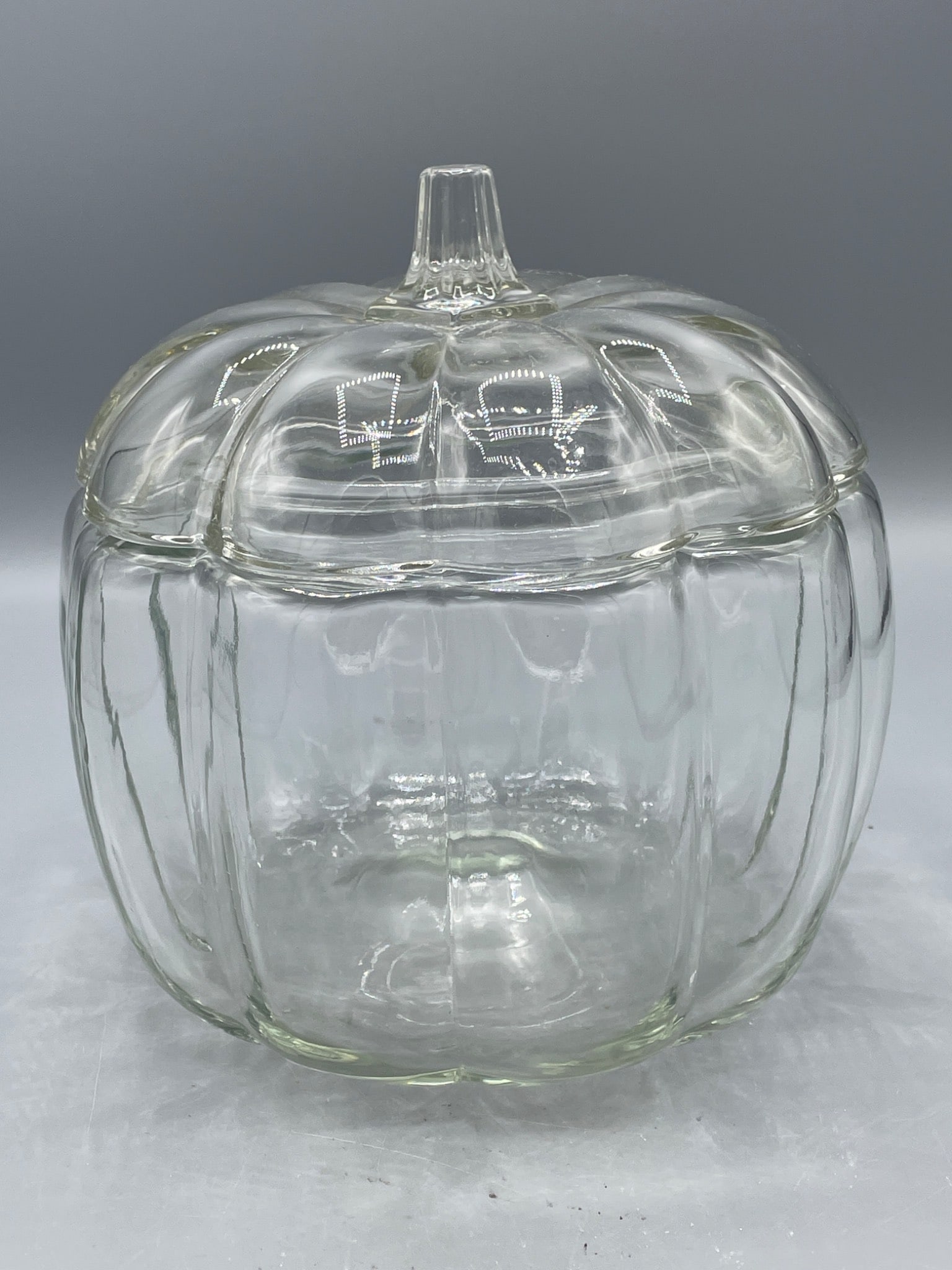 Glass Pumpkin-Shaped Lidded Container with Clear Finish - 2