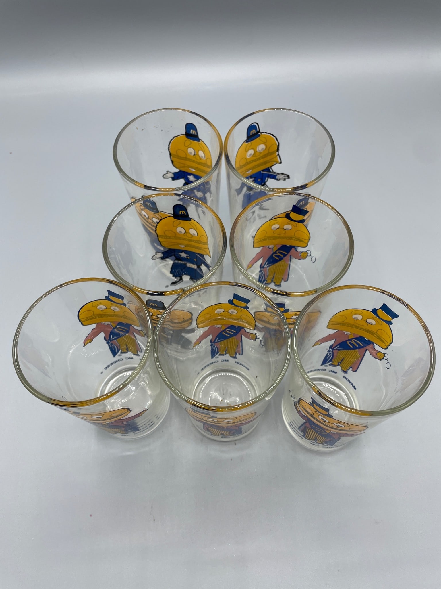 7 Mayor McCheese Drinking Glasses with Gold Rim, McDonaldâ€™s Collectibles - 2