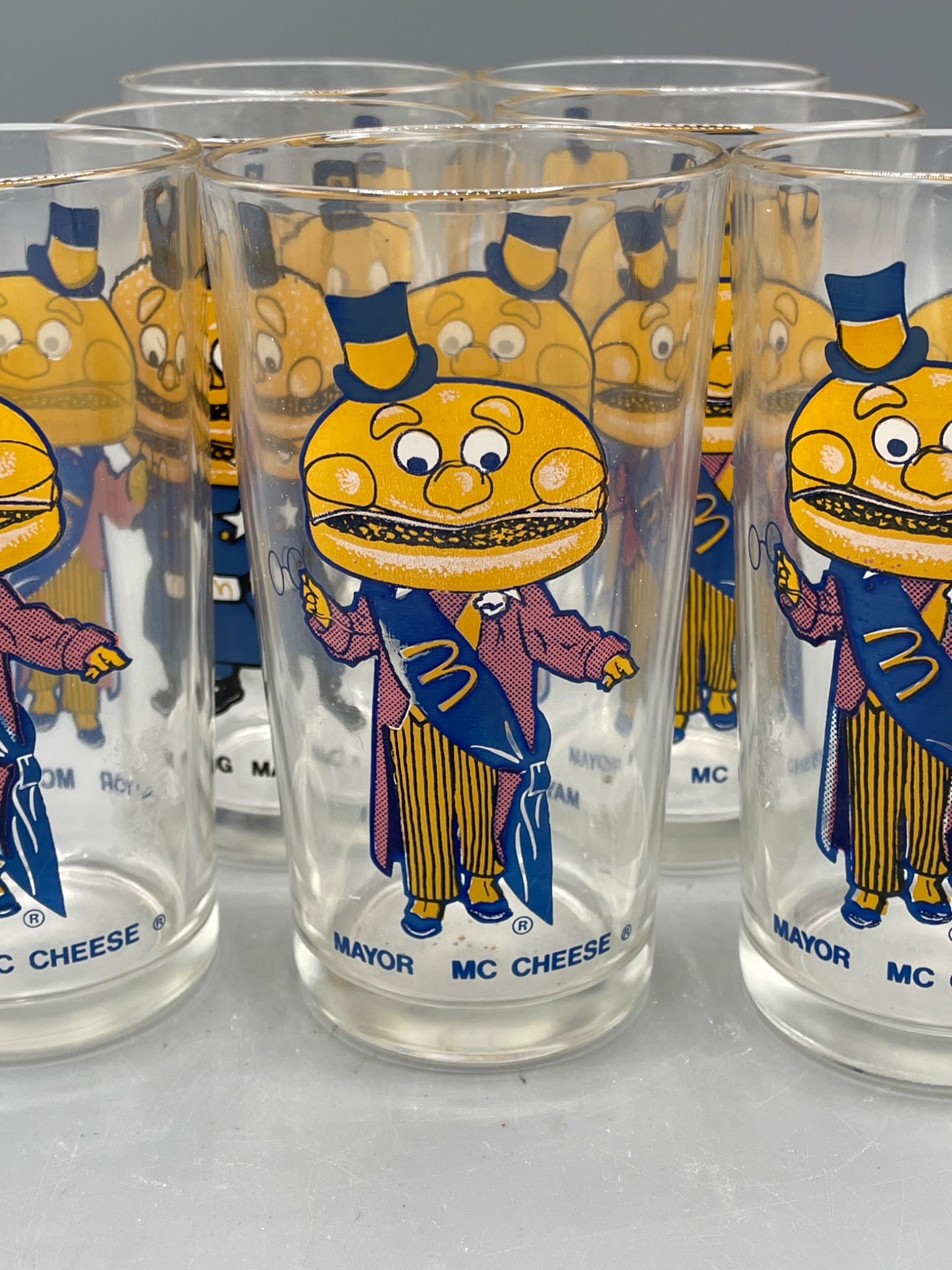 7 Mayor McCheese Drinking Glasses with Gold Rim, McDonaldâ€™s Collectibles - 3