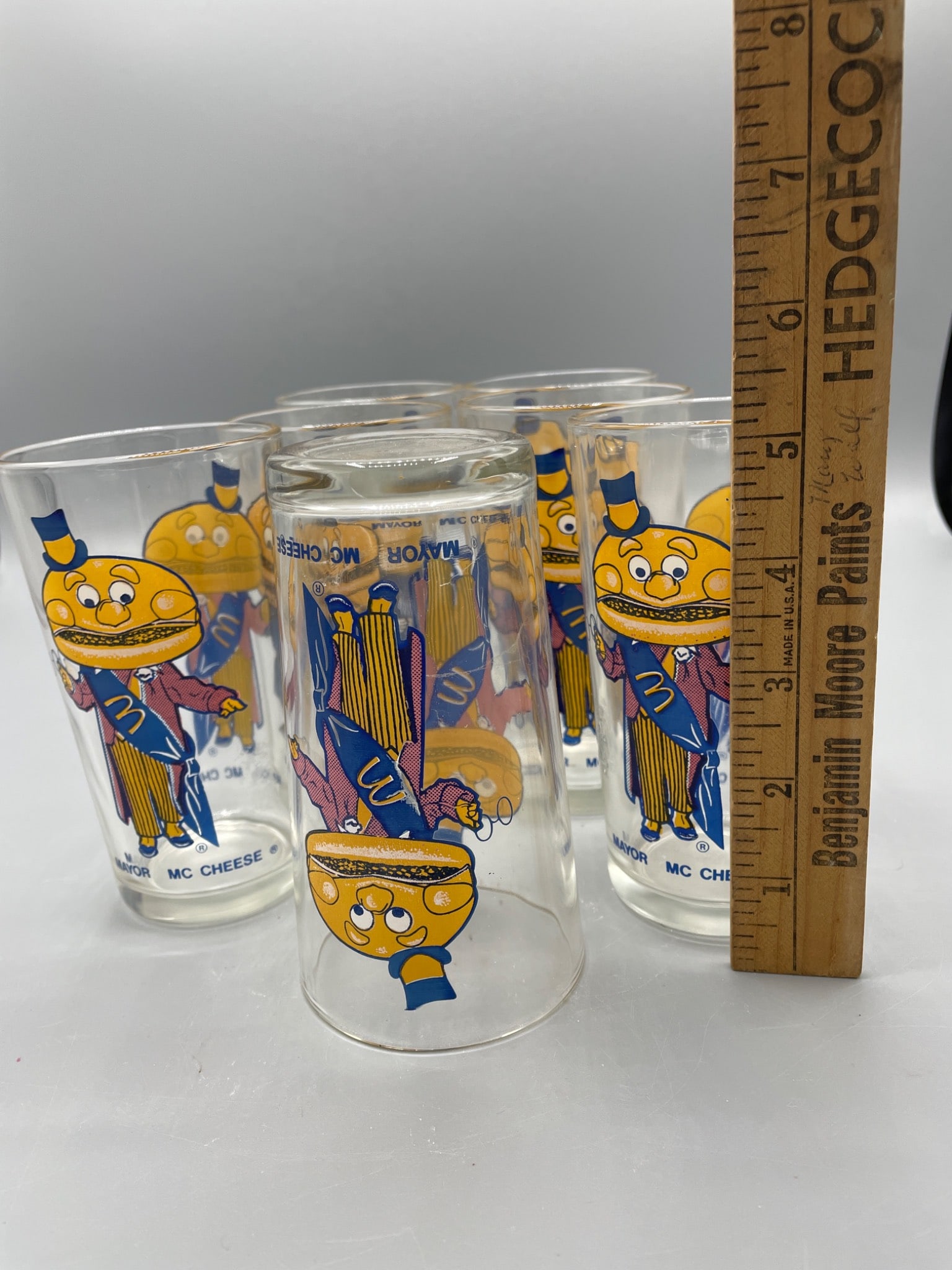 7 Mayor McCheese Drinking Glasses with Gold Rim, McDonaldâ€™s Collectibles - 5