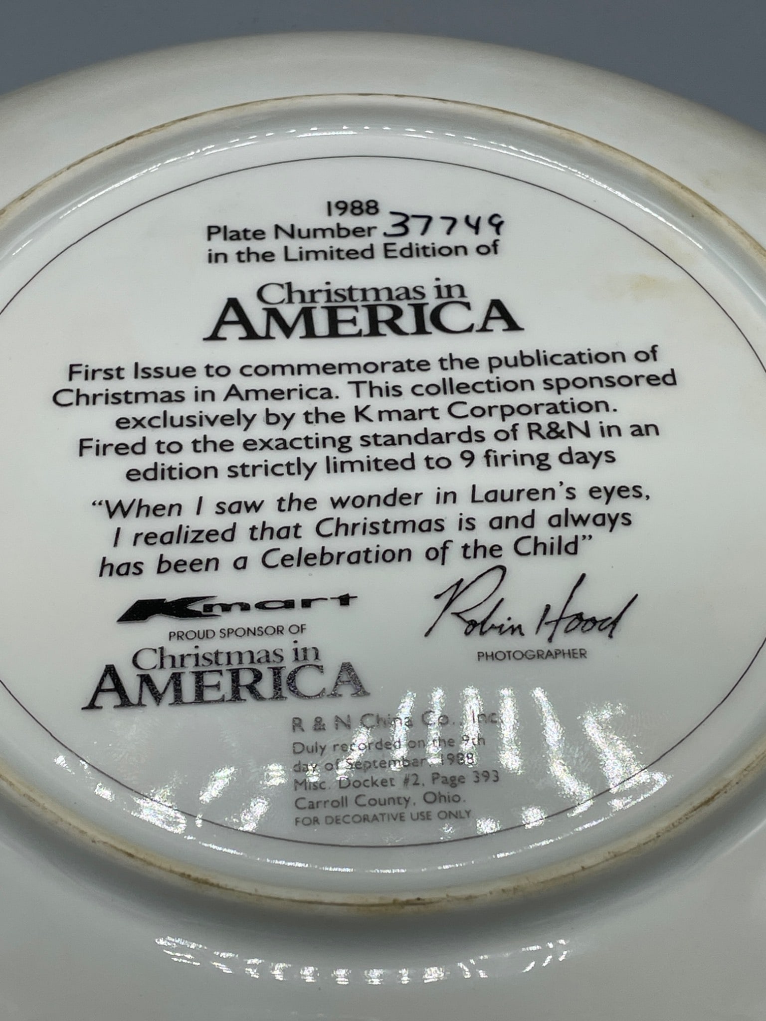 1988 Christmas in America Commemorative Collector Plate by Kmart - 4