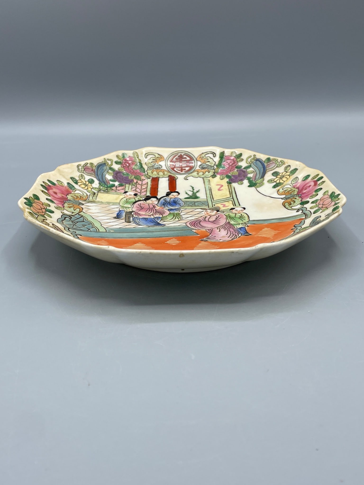 Porcelain Plate with Hand-Painted Designs, Macau Production - 2