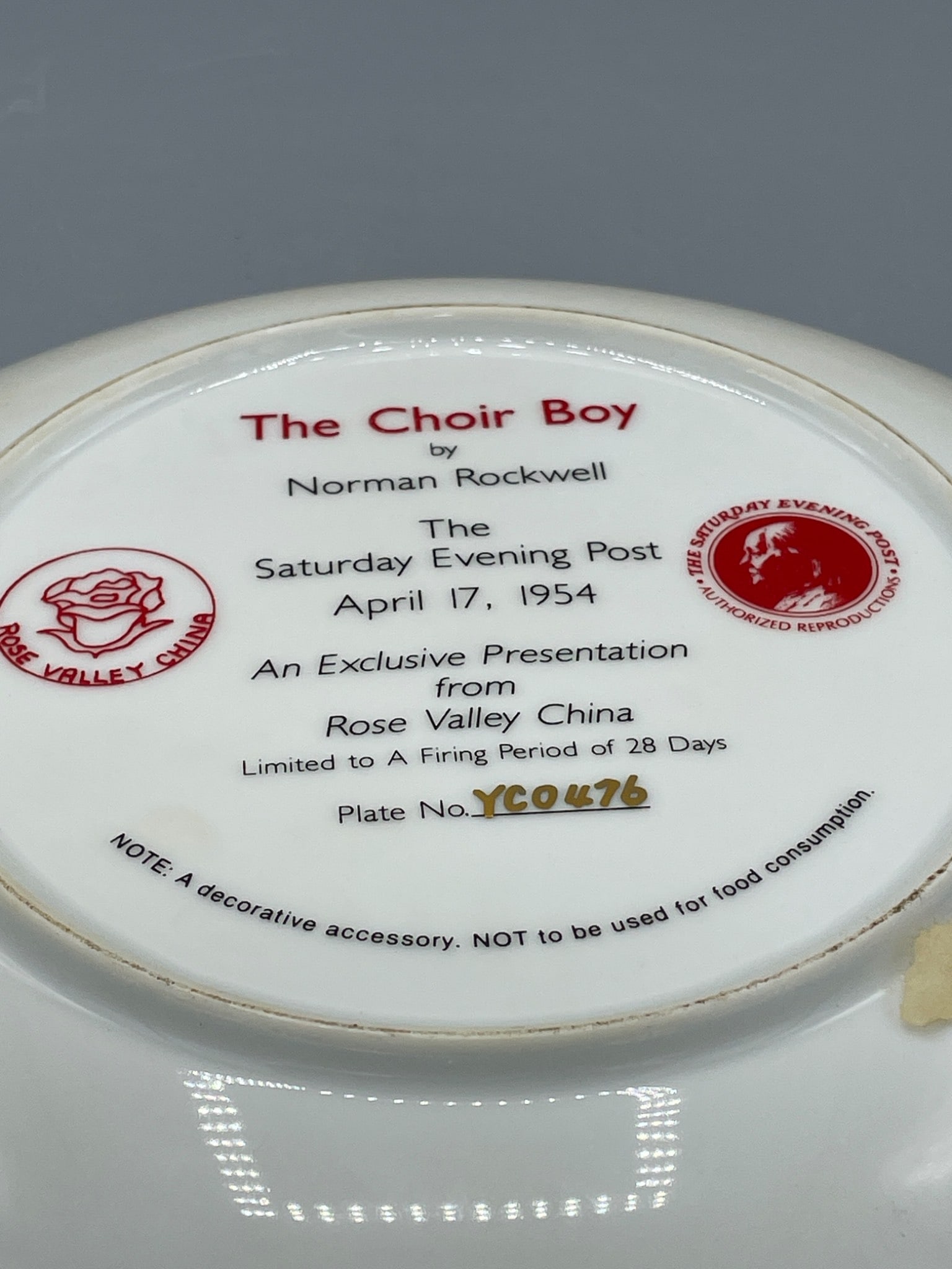 Norman Rockwell 'The Choir Boy' Collector Plate by Rose Valley China - 4