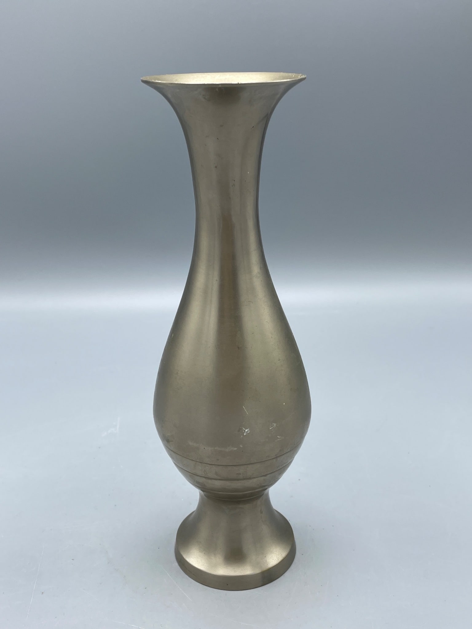 Metal Vase With Flared Rim and Pedestal Base, Approximately 8 Inches Tall - 2