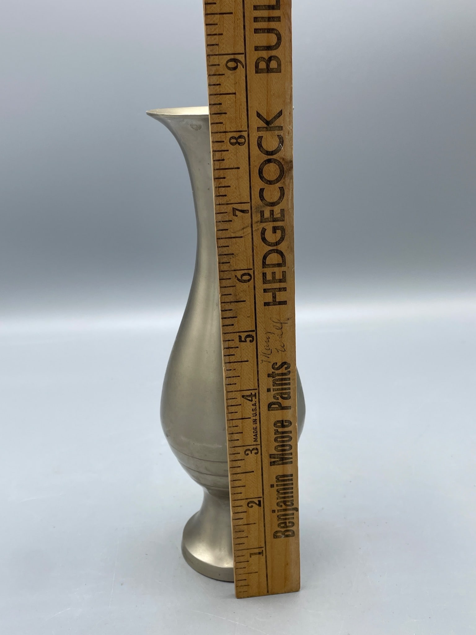 Metal Vase With Flared Rim and Pedestal Base, Approximately 8 Inches Tall - 5