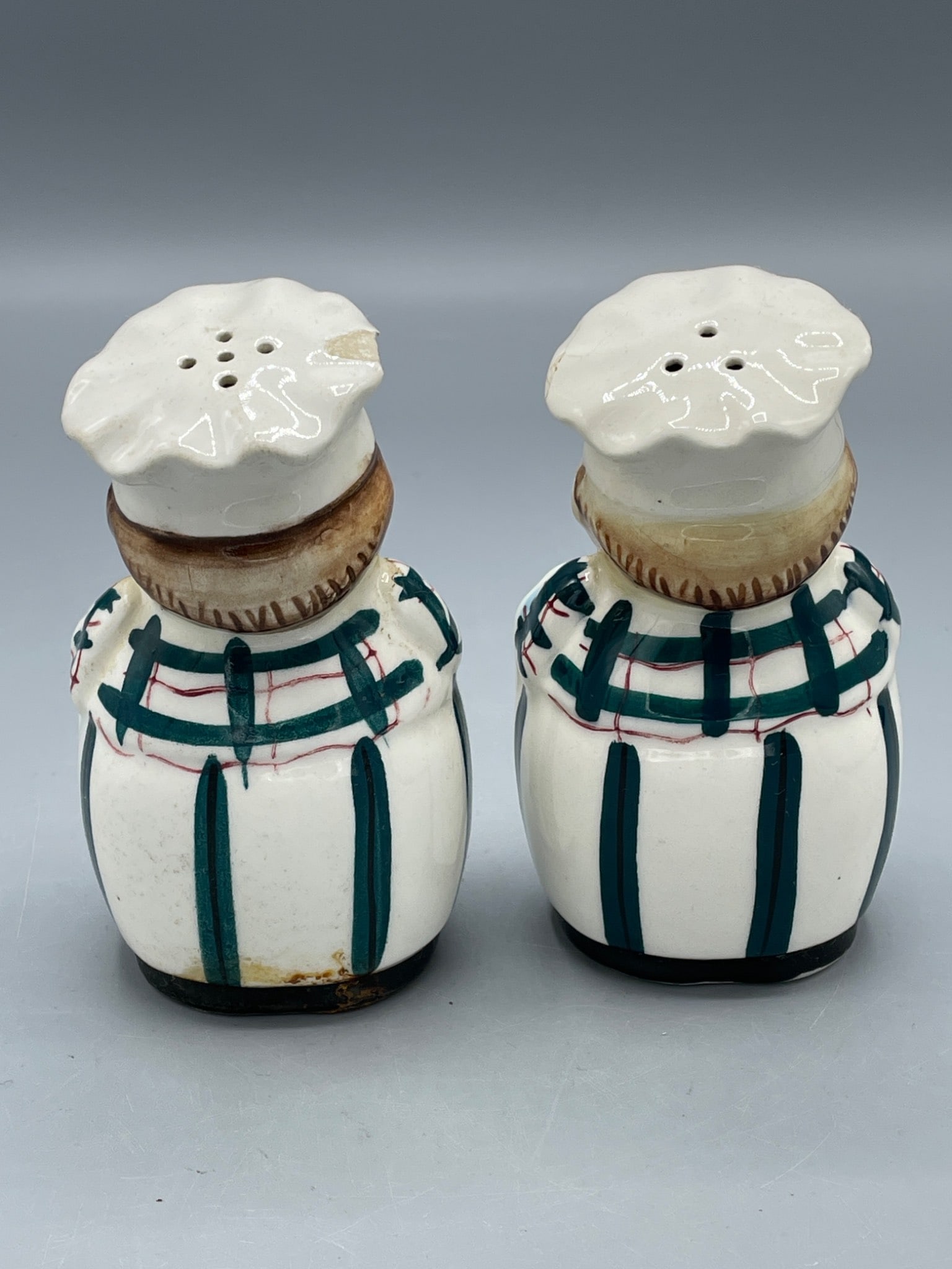 Porcelain Salt and Pepper Shakers with Chef Motif and Maker's Mark (WK) - 2
