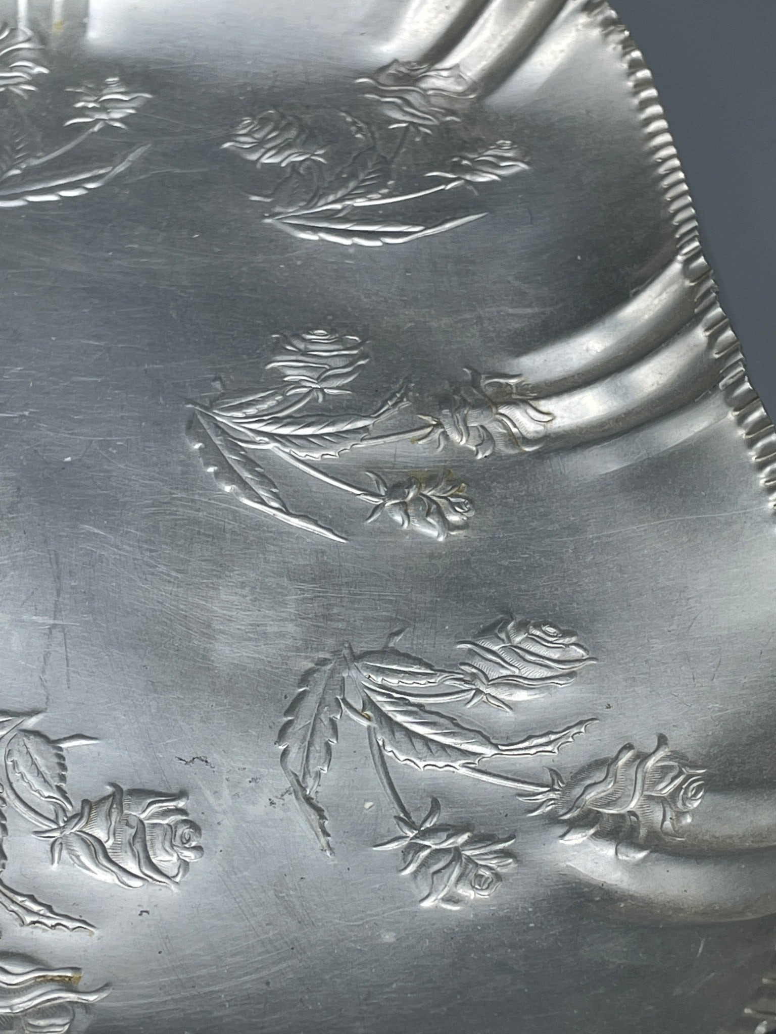 Metal Rectangular Embossed Tray With Floral Motif - 2