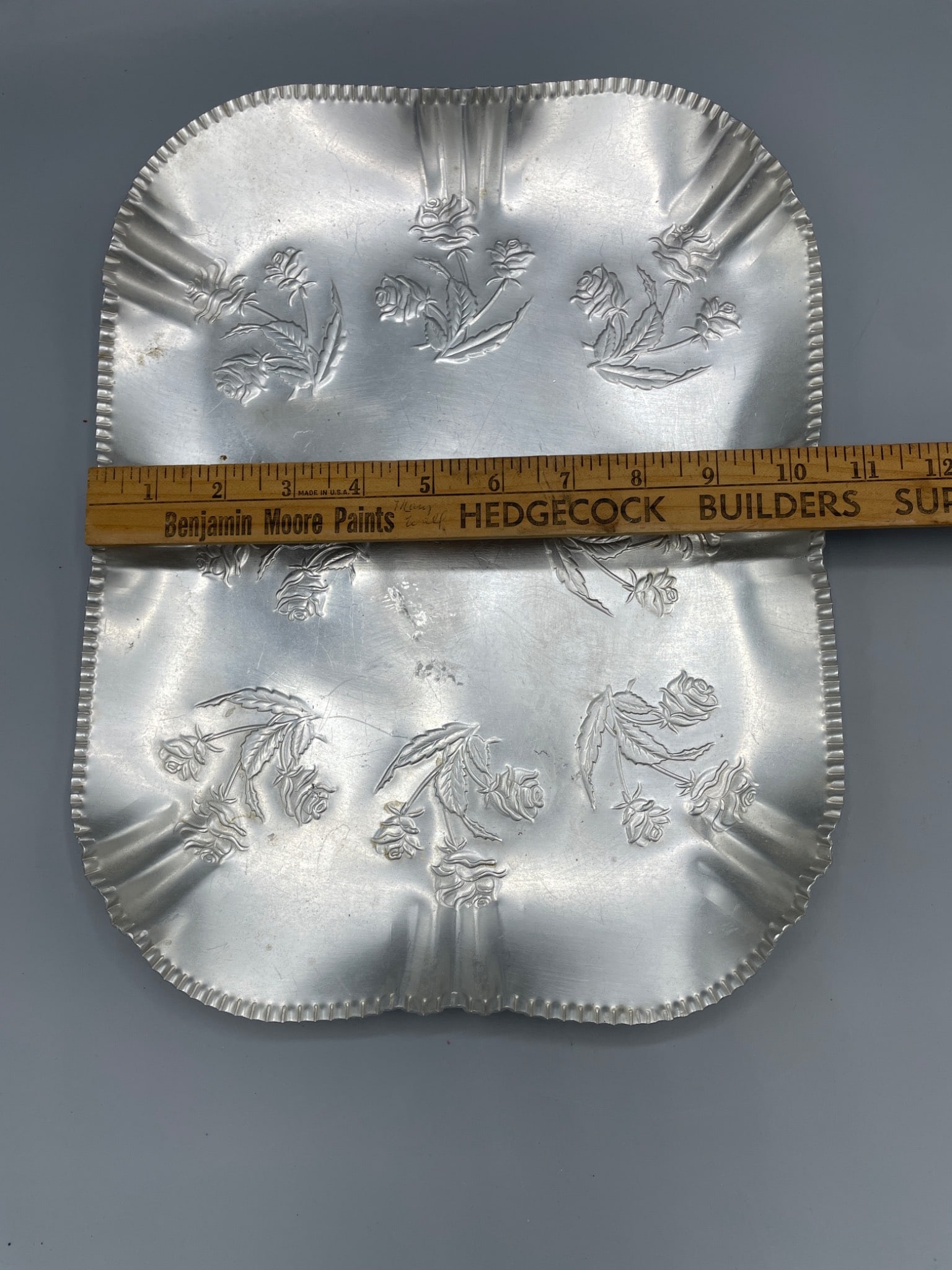Metal Rectangular Embossed Tray With Floral Motif - 5