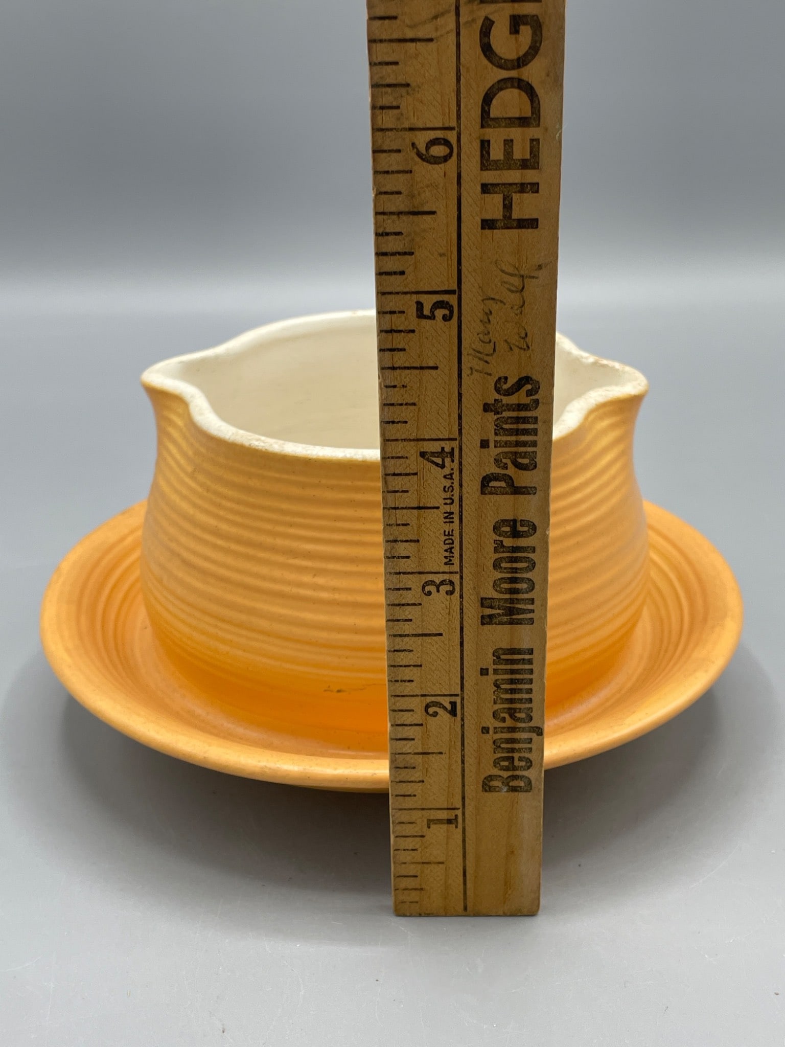 Orange and White Two-Piece Ceramic Serving Bowl with Saucer, Marked - 6