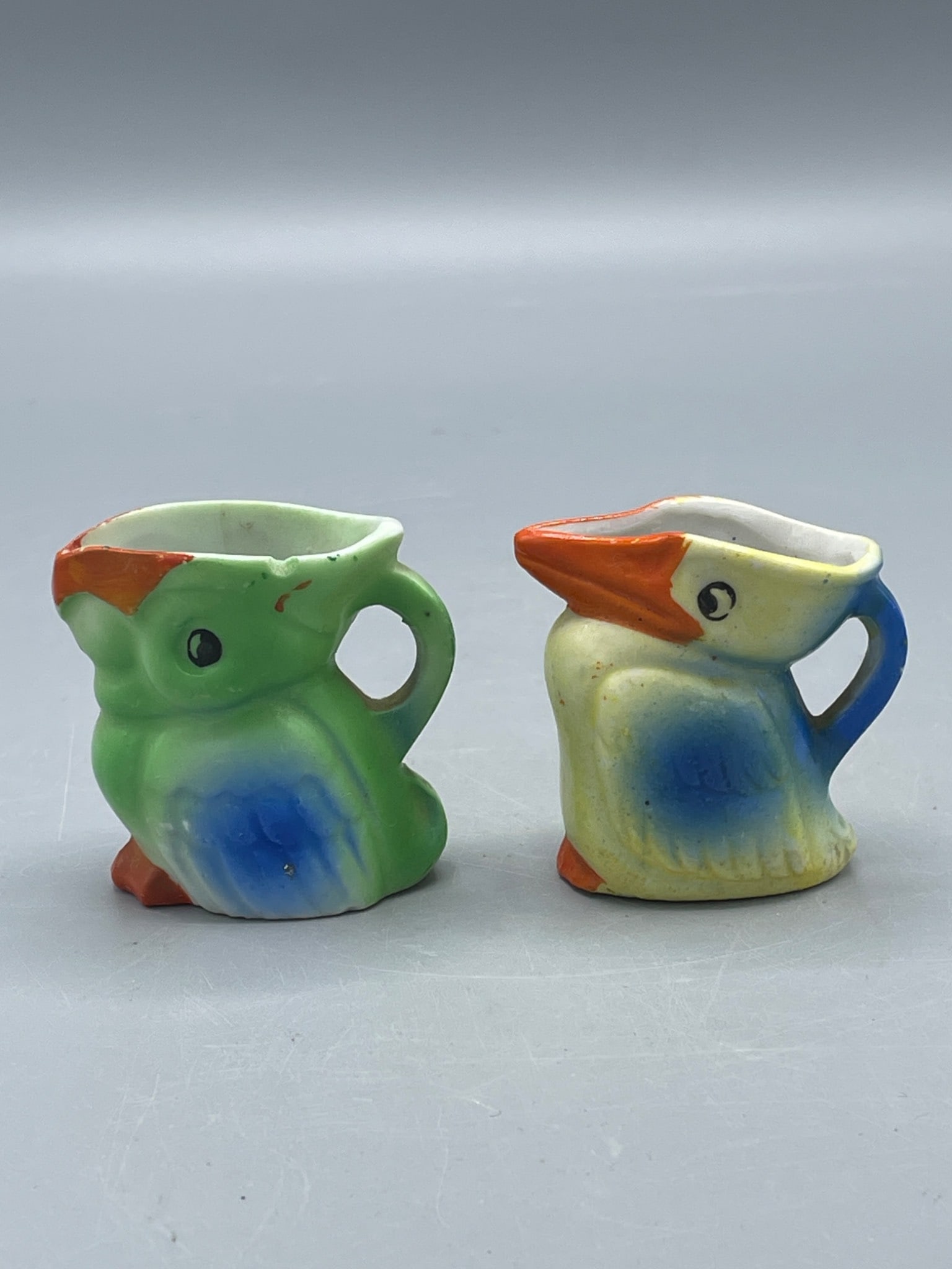 Ceramic Bird-Shaped Miniature Pitchers, Hand-Painted, Signed - 2