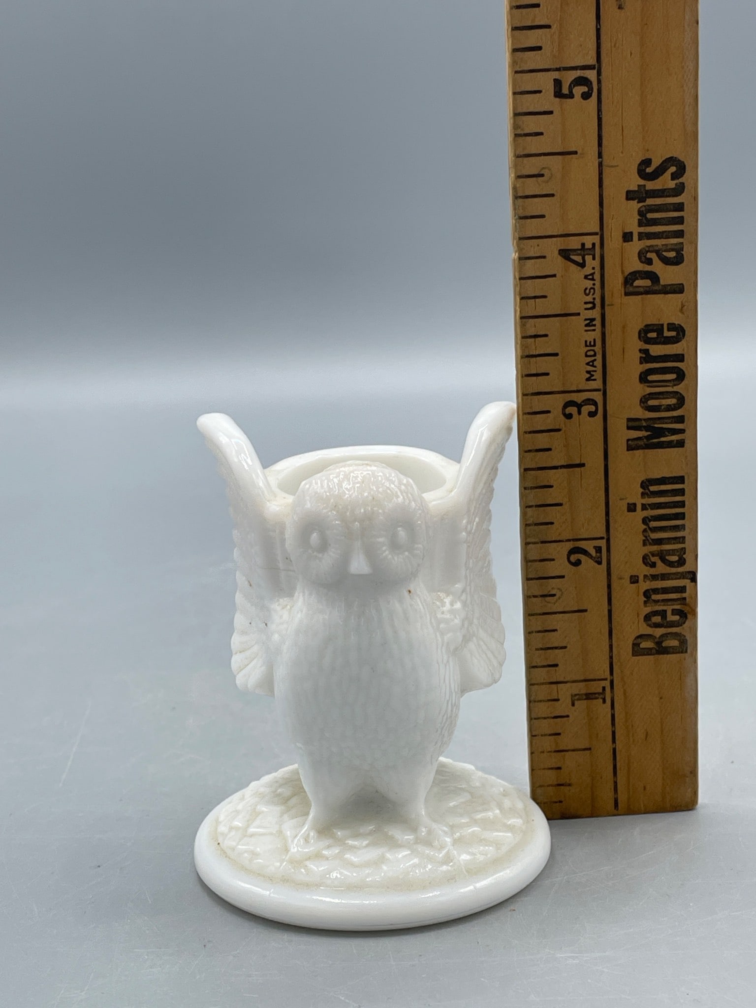 Westmoreland Glass Milk Glass Owl Figurine Toothpick Holder with Original Label - 6