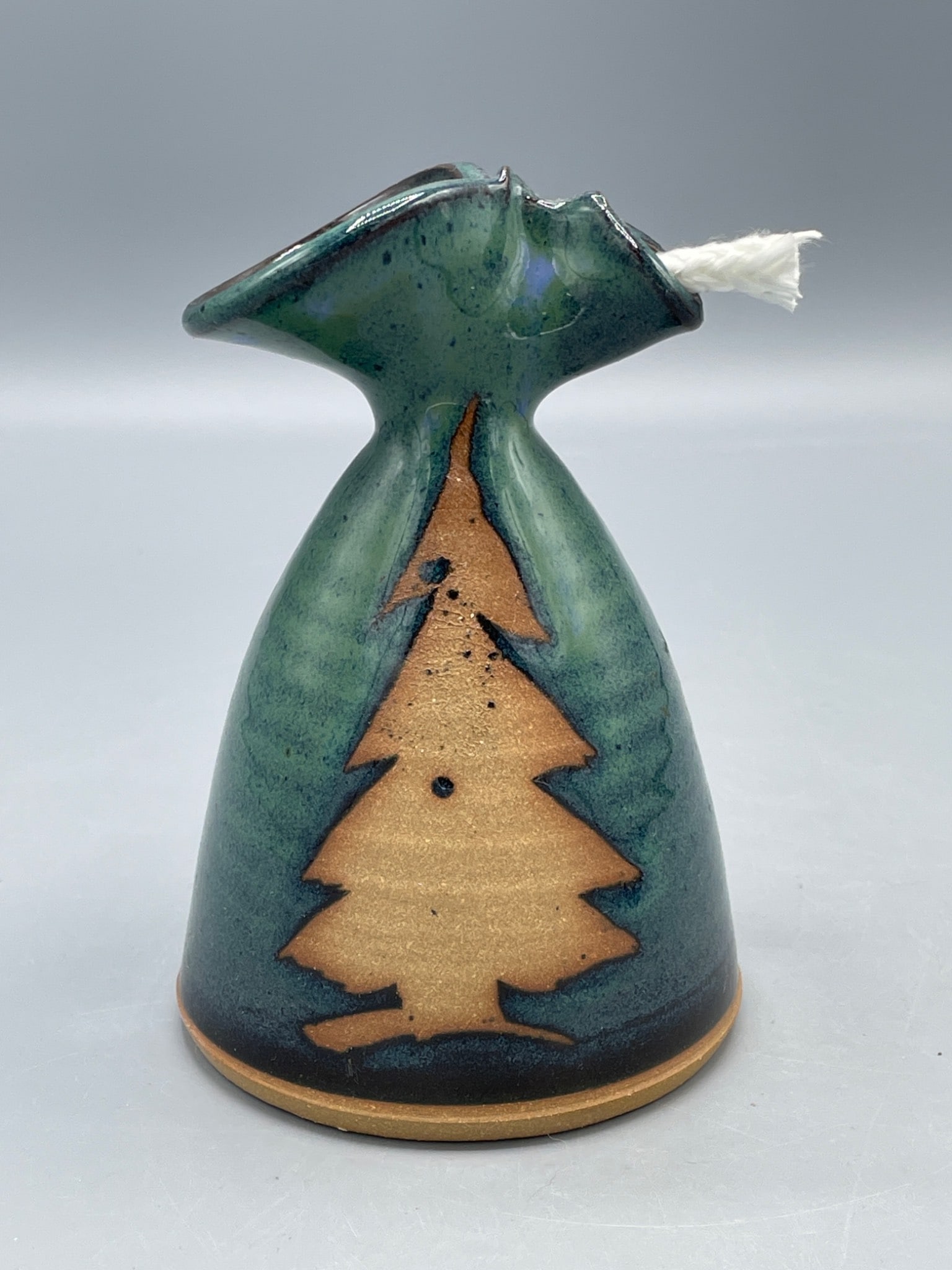 Handcrafted Ceramic Oil Lamp with Tree Cutout Design and Signed Base - 2