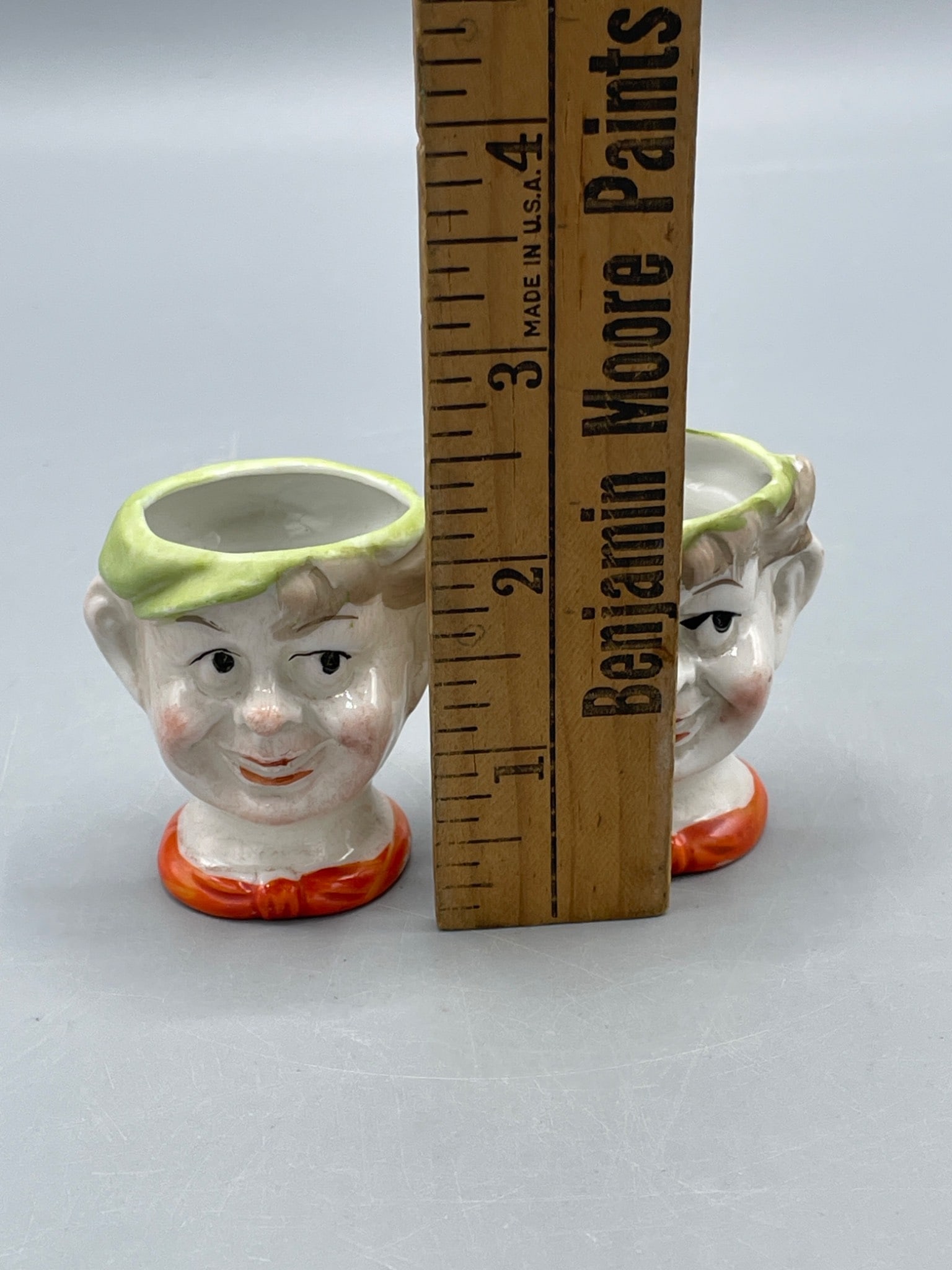German Ceramic Figural Egg Cups with Green Accents - 5