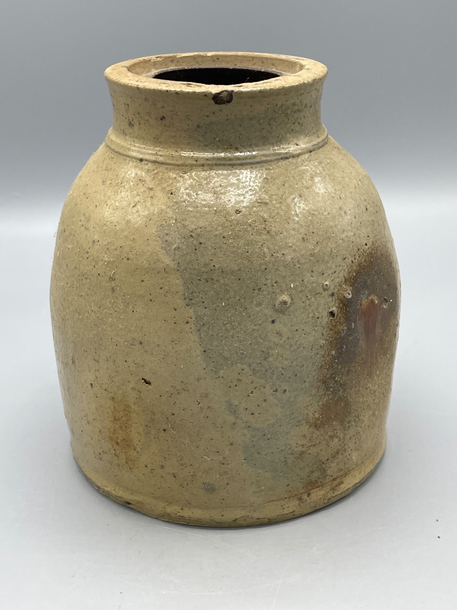 Stoneware Jar with Tan Exterior and Rounded Body, 9 Inches Tall - 2