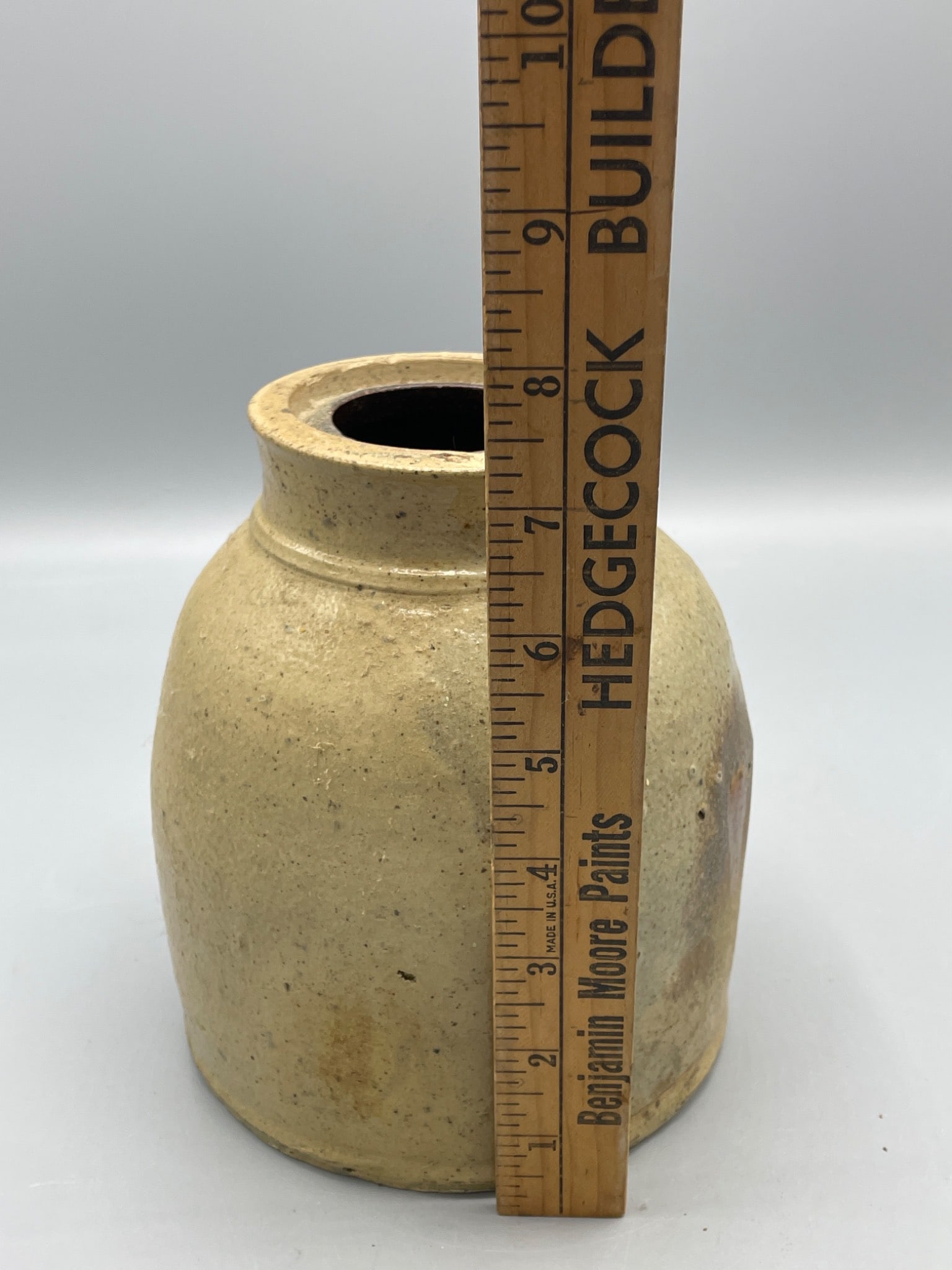 Stoneware Jar with Tan Exterior and Rounded Body, 9 Inches Tall - 5