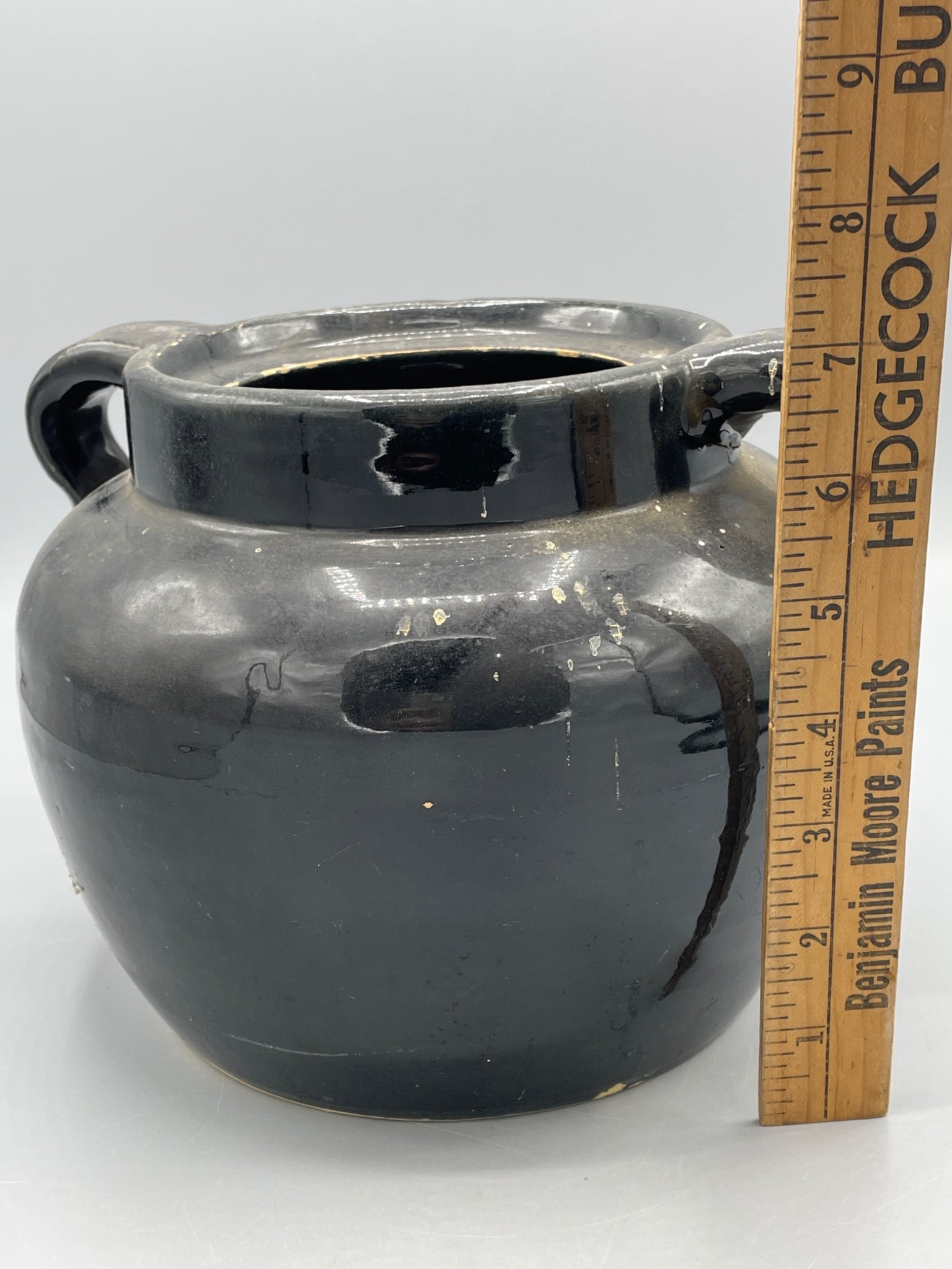 Two-Handled Black Ceramic Jar with Glazed Finish - 5