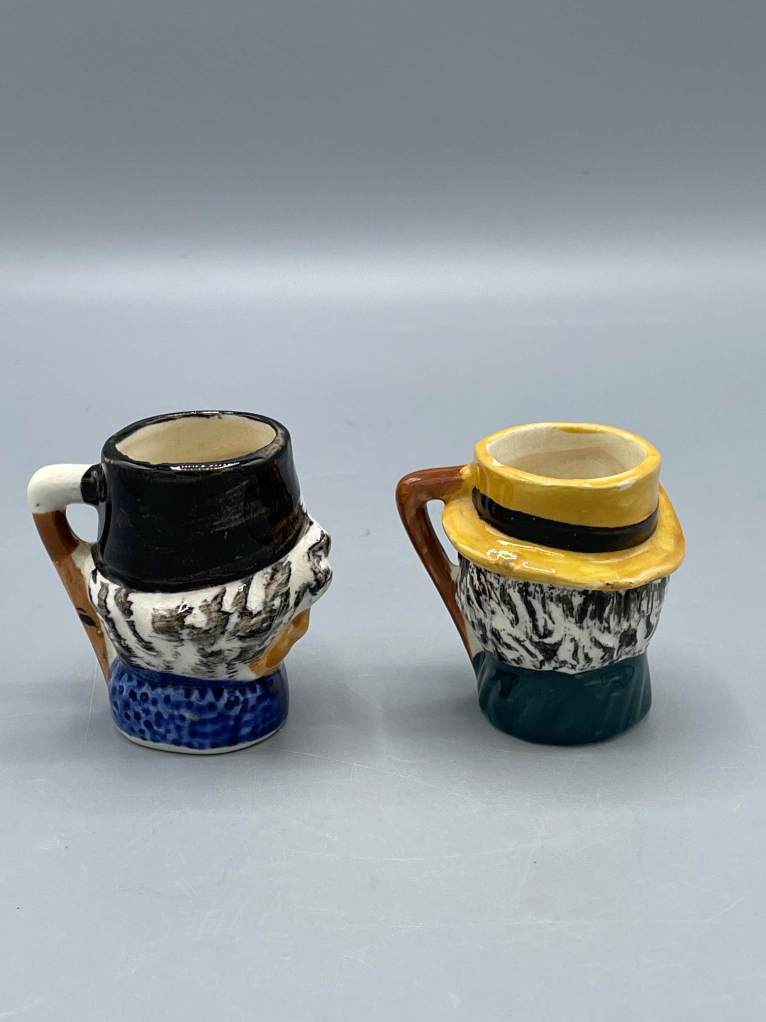 2 Ceramic Character Face Miniature Mugs with Markings - 2